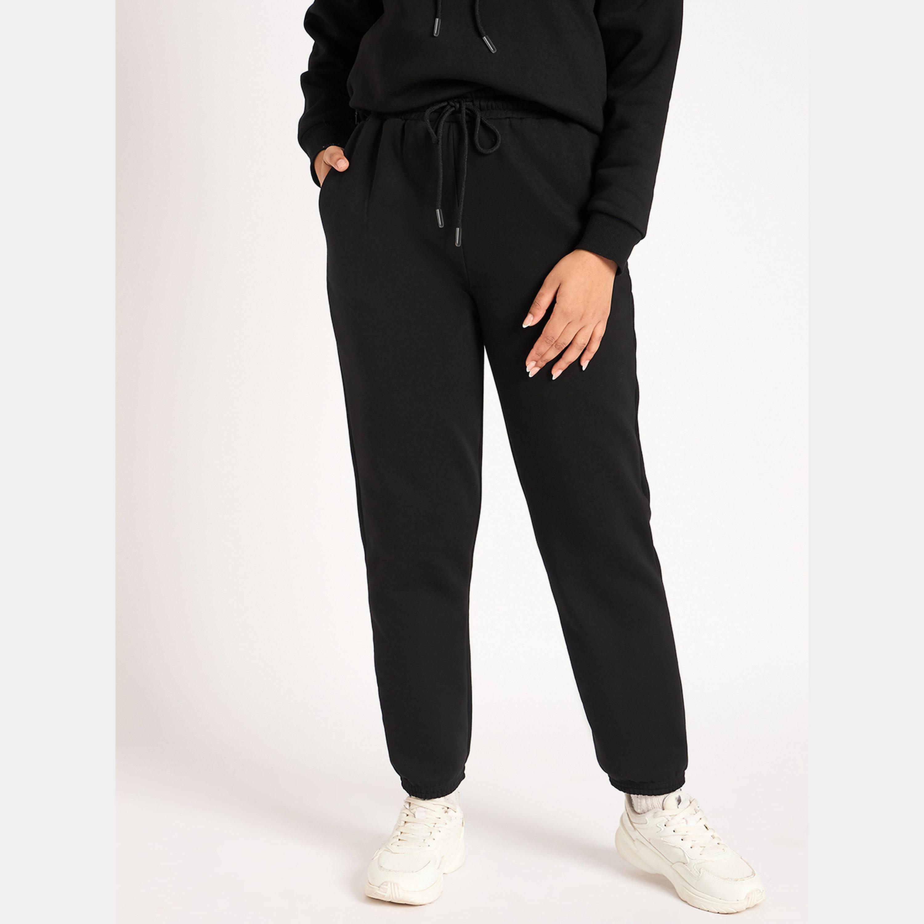 Femmella Women Black Fleece Joggers-women-clothing-bottoms-joggers-image-1