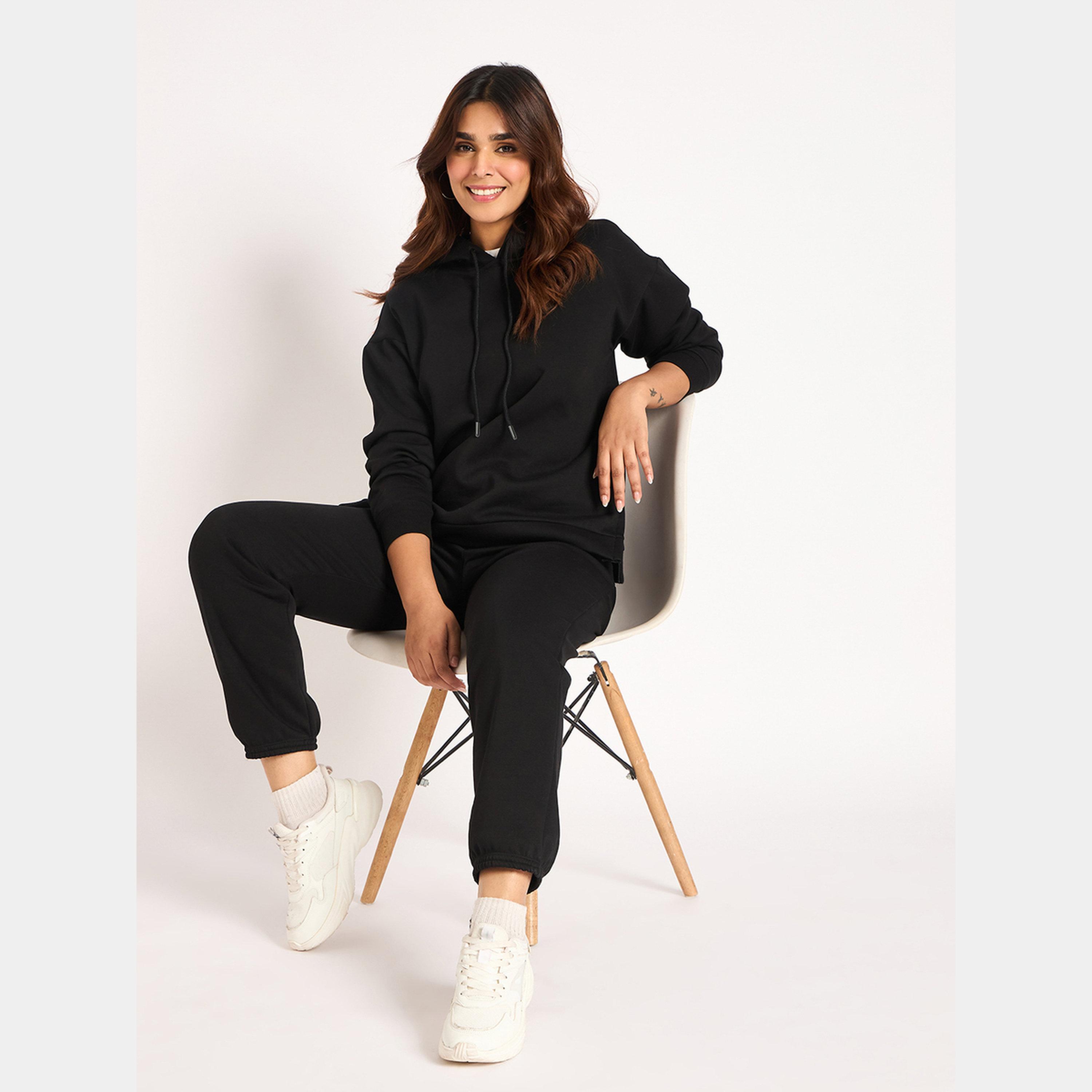 Femmella Women Black Fleece Joggers-women-clothing-bottoms-joggers-image-2
