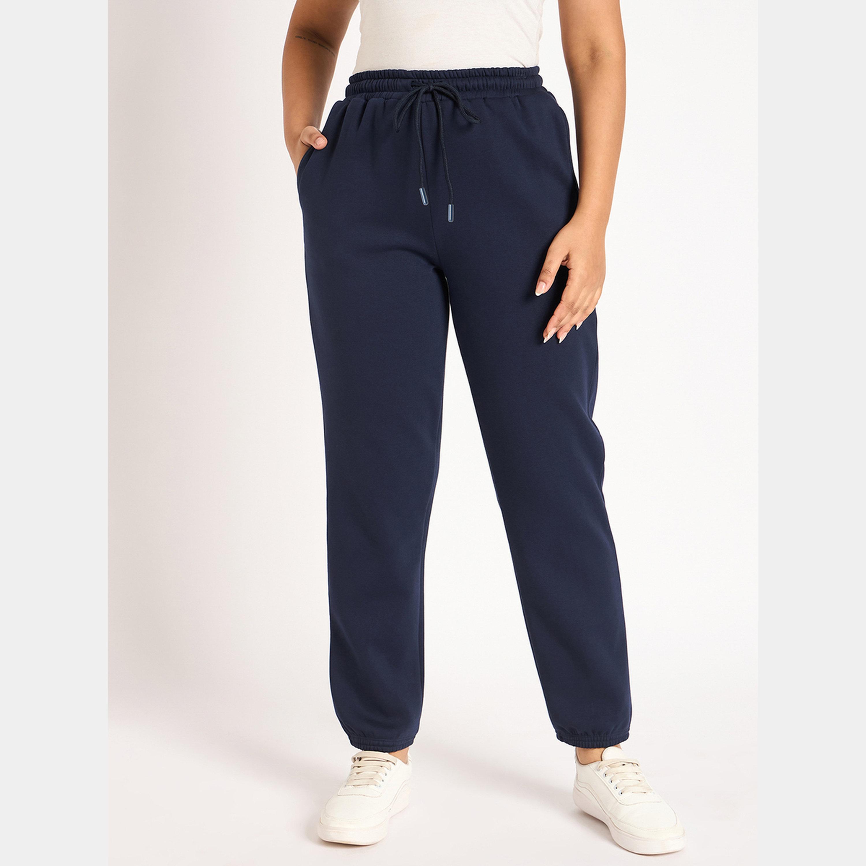 Femmella Women Navy Blue Fleece Joggers-women-clothing-bottoms-joggers-image-1