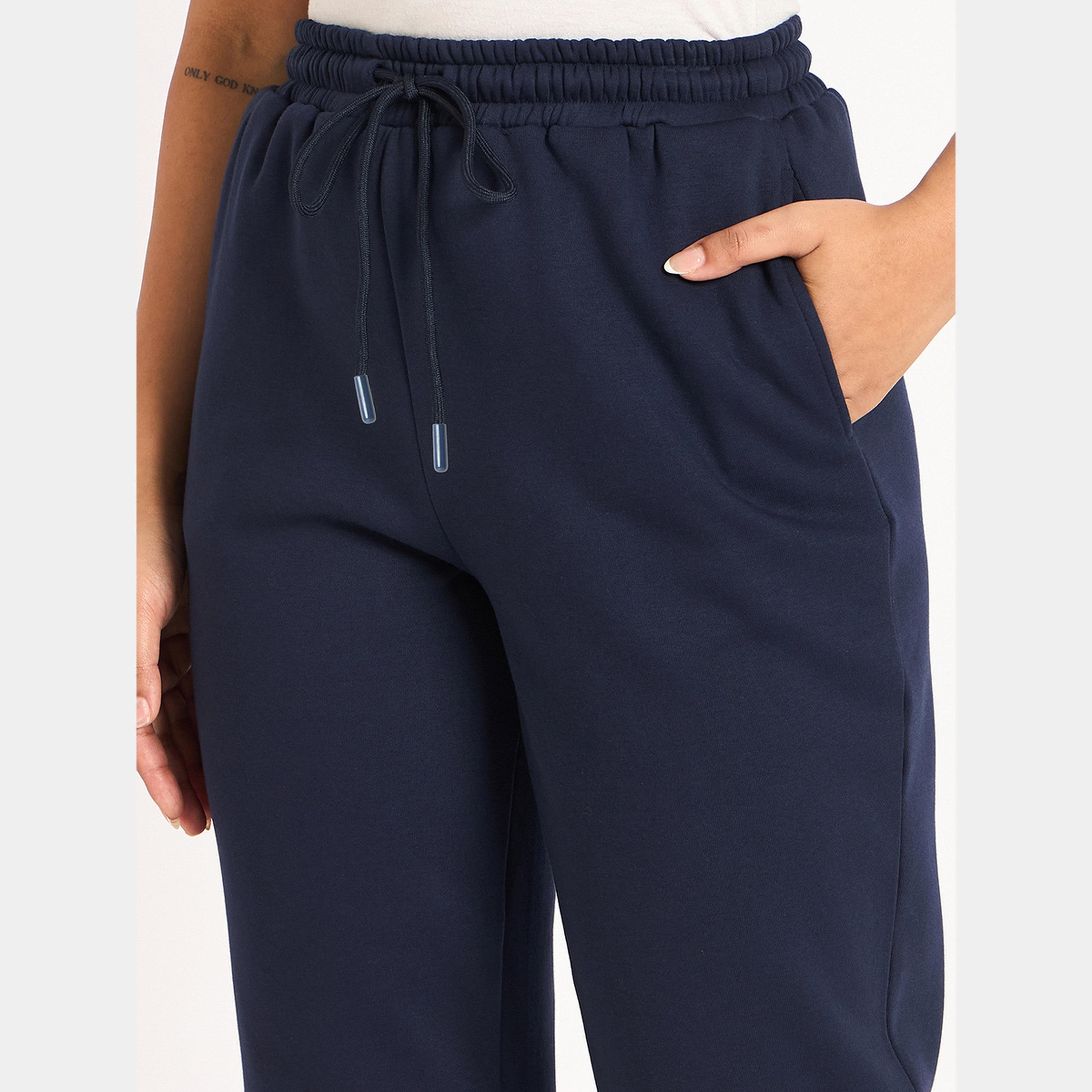 Femmella Women Navy Blue Fleece Joggers-women-clothing-bottoms-joggers-image-3
