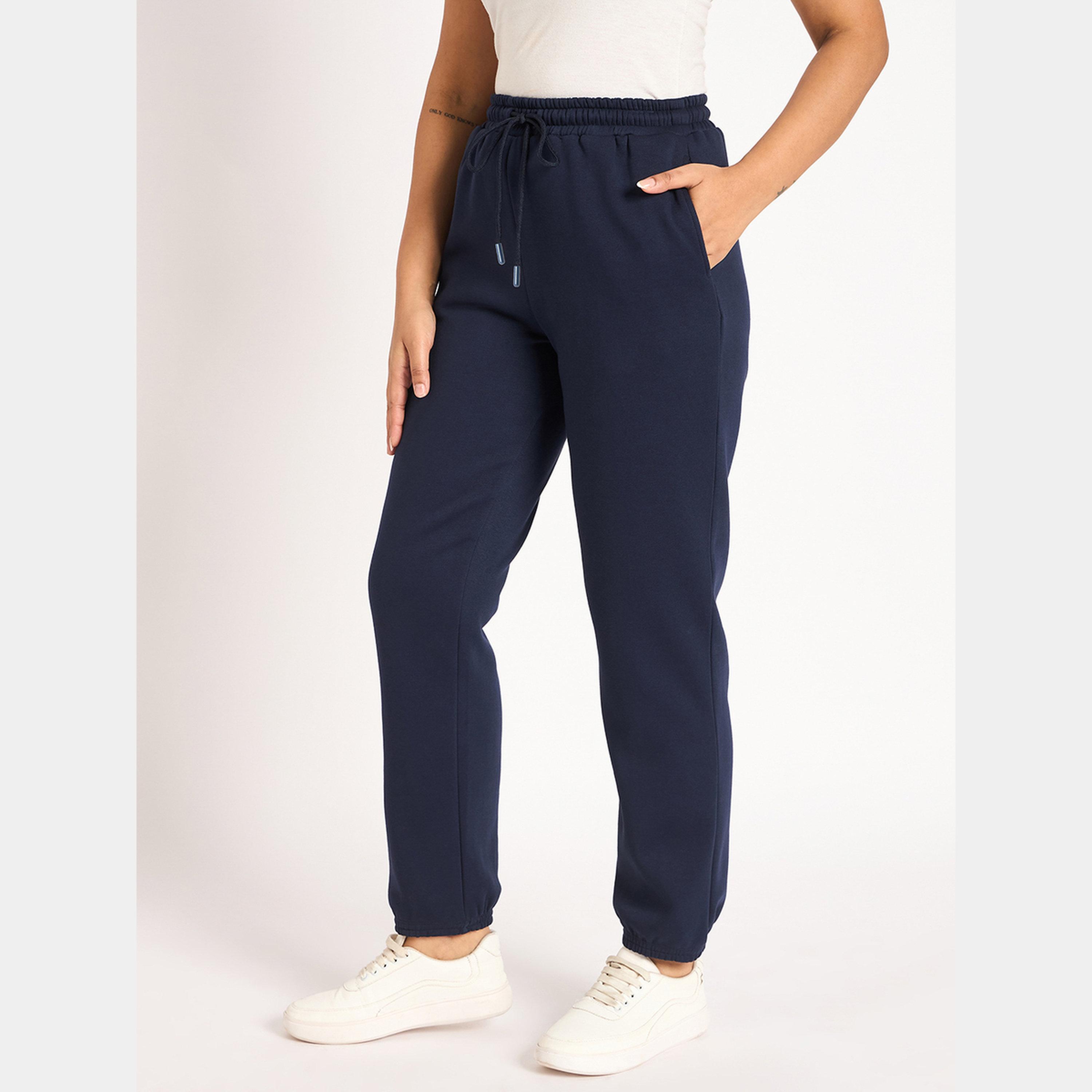 Femmella Women Navy Blue Fleece Joggers-women-clothing-bottoms-joggers-image-5