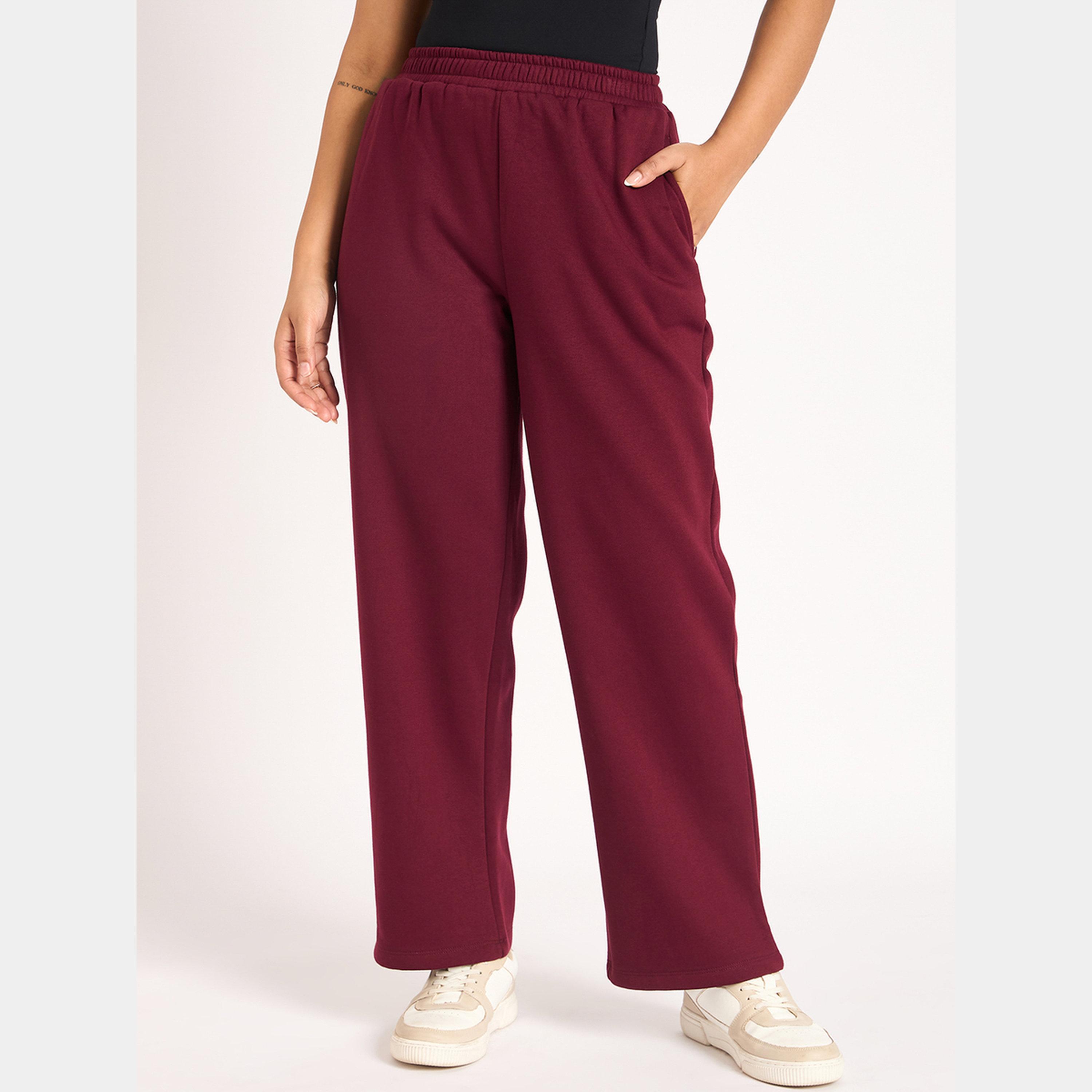 فيميلا - بنطال رياضي صوف بقصة مستقيمة لون برغندي-women-clothing-bottoms-joggers-image-1