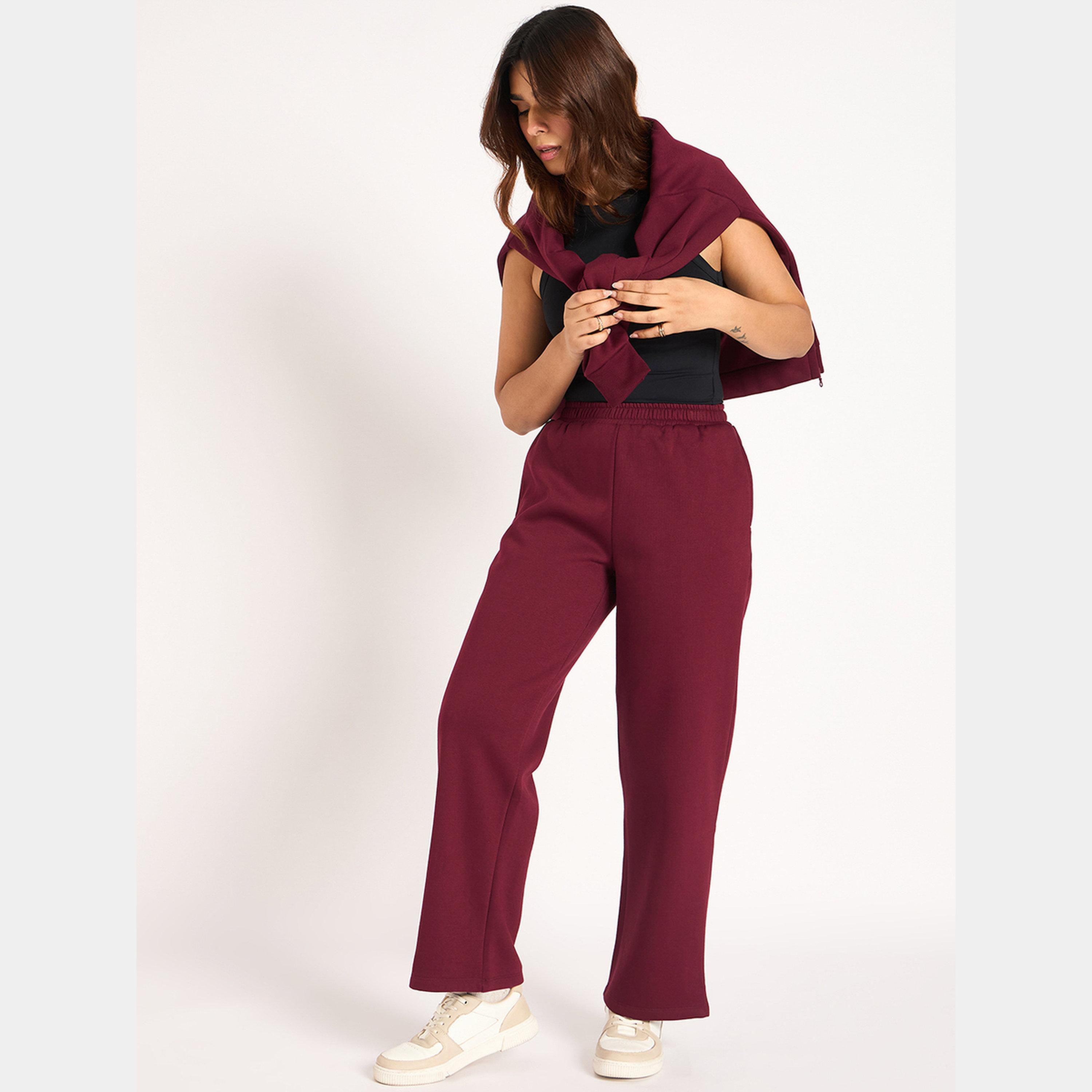 فيميلا - بنطال رياضي صوف بقصة مستقيمة لون برغندي-women-clothing-bottoms-joggers-image-2