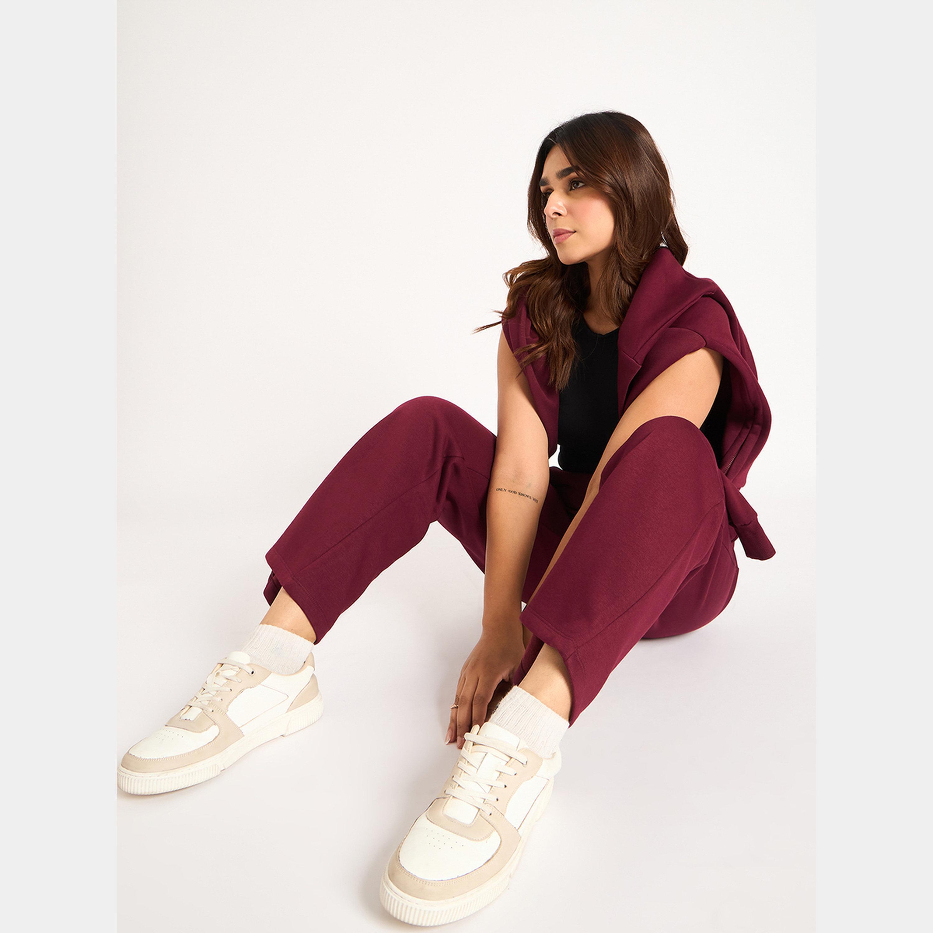 فيميلا - بنطال رياضي صوف بقصة مستقيمة لون برغندي-women-clothing-bottoms-joggers-image-6