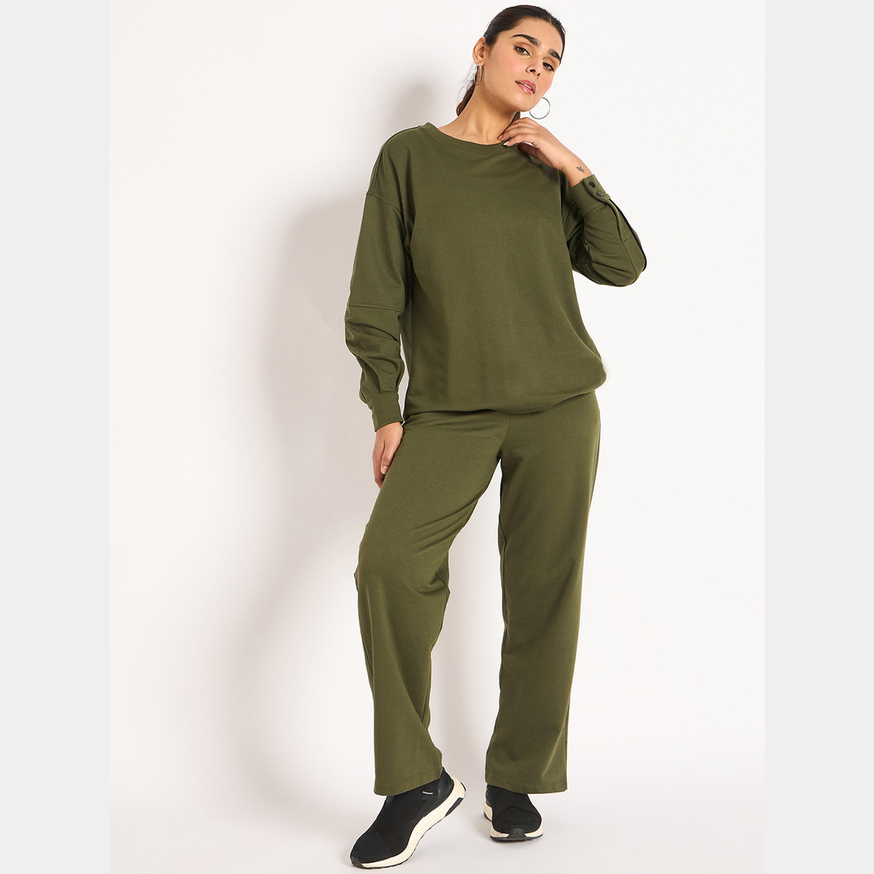Femmella Olive Straight Fit Terry Joggers-women-clothing-bottoms-joggers-image-2