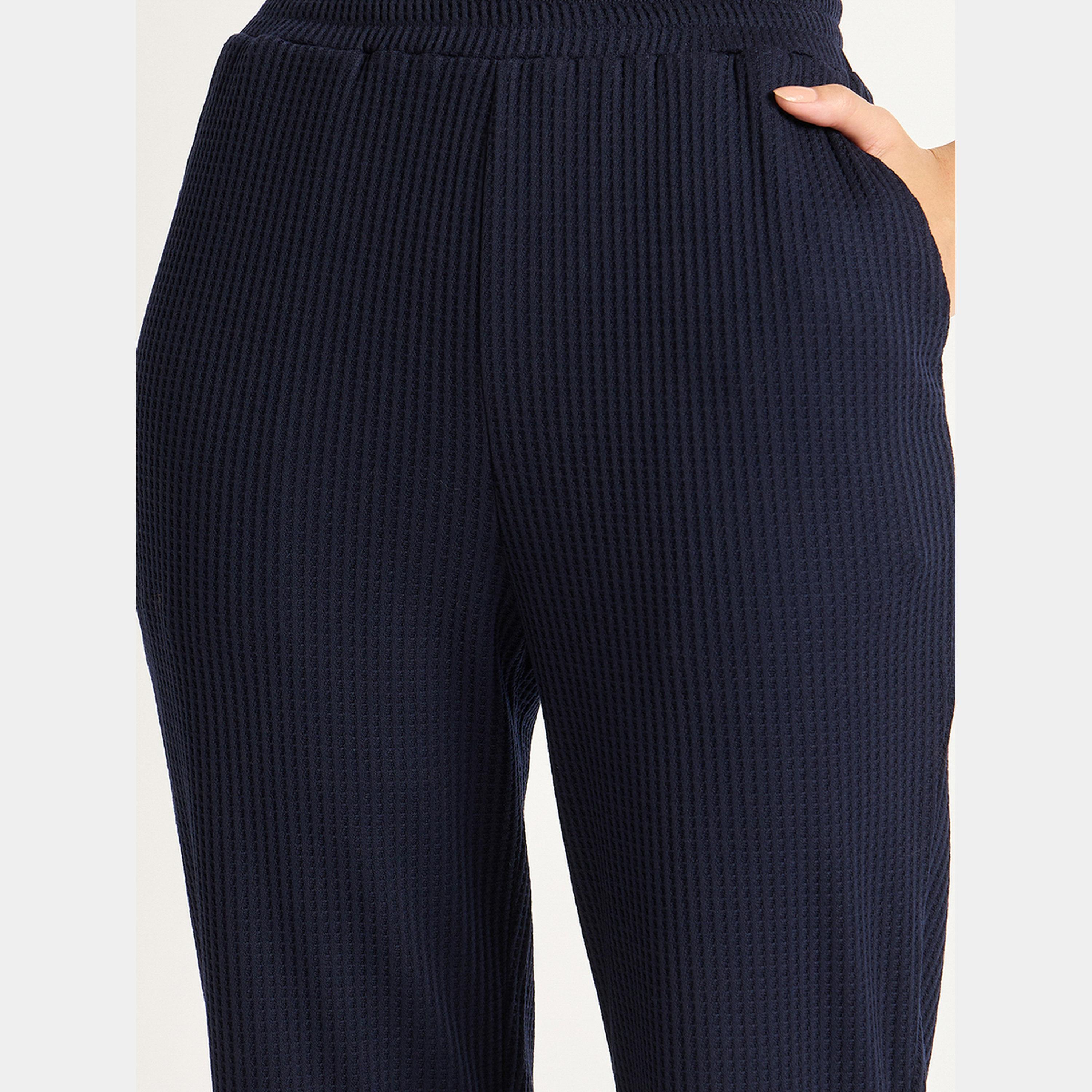 فيميلا - هودي وبنطال رياضي وافل لون أزرق كحلي-women-clothing-coordsets-image-6