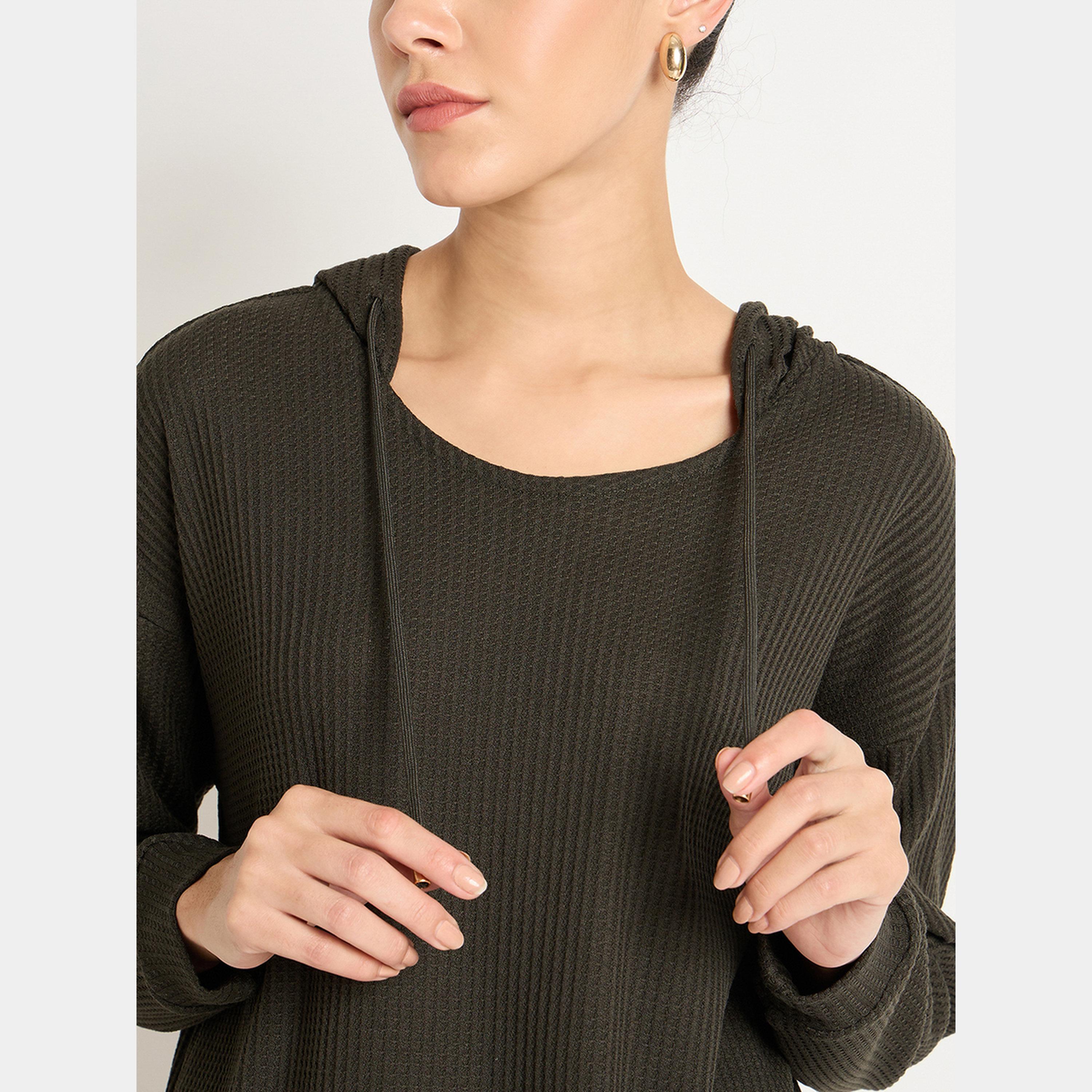 فيميلا - هودي وبنطال رياضي وافل لون زيتوني-women-clothing-coordsets-image-3