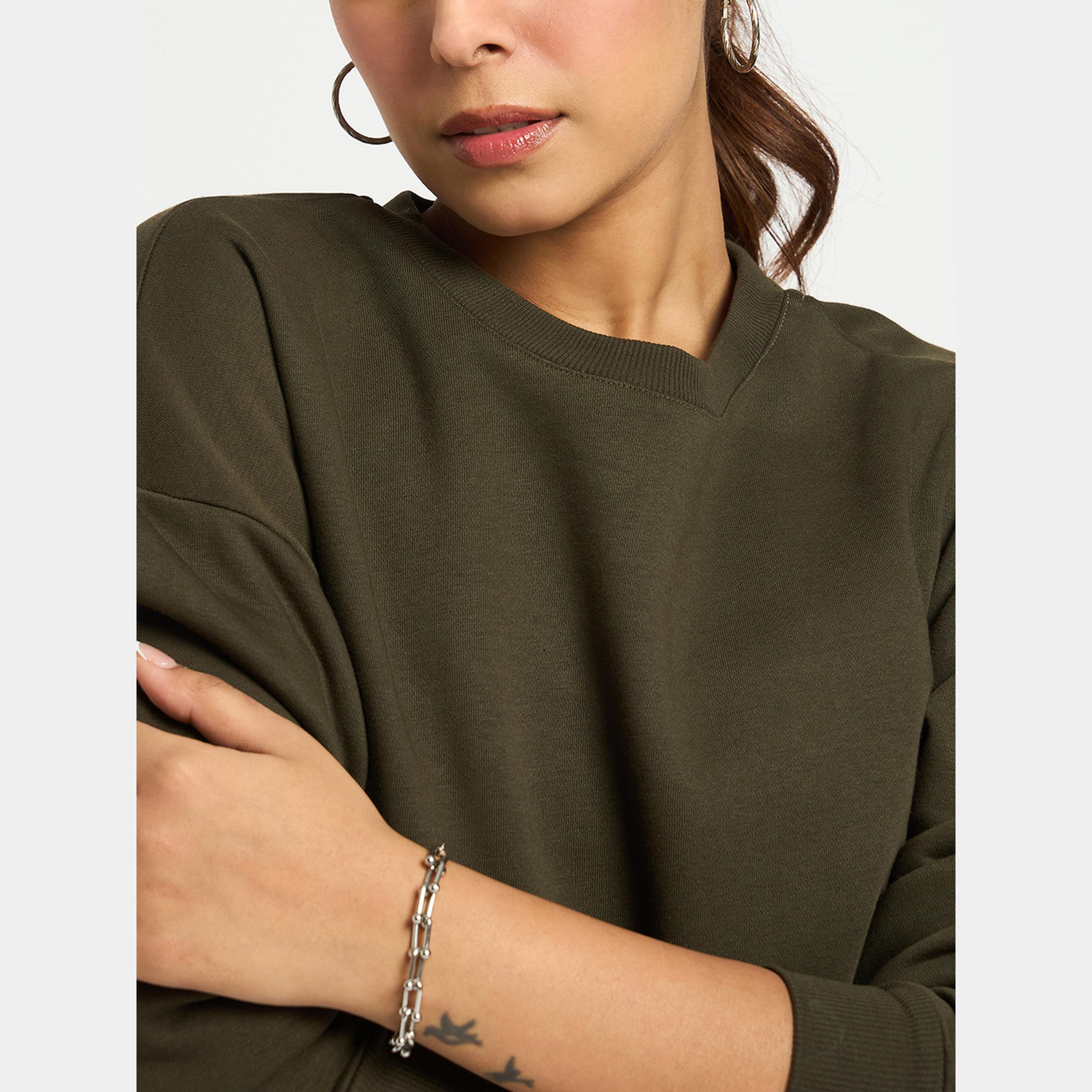 Femmella Olive Crew Neck Regular Fit Sweatshirt-women-winterwear-hoodiesandsweatshirts-sweatshirts-image-4