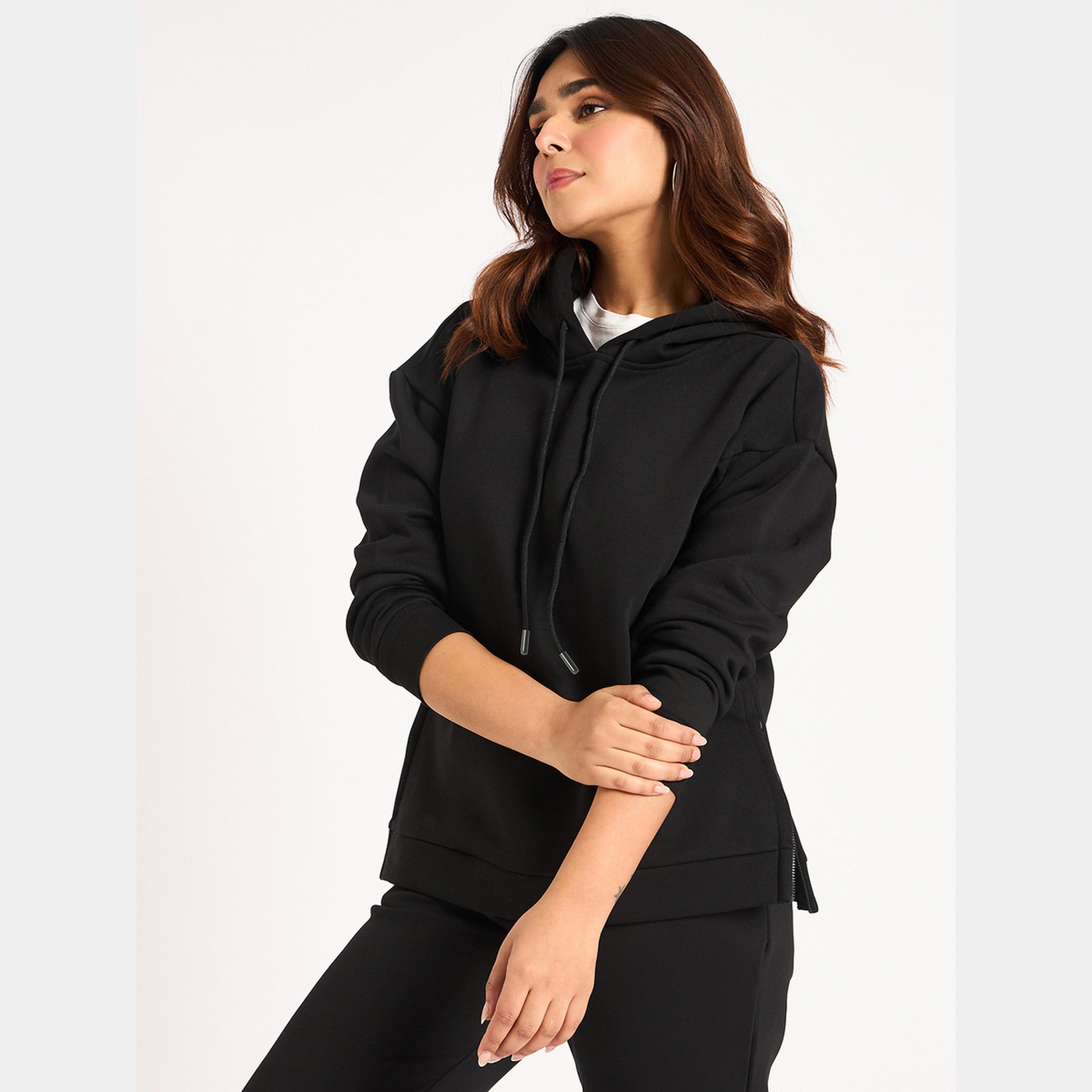 فيميلا - هودي نسائي صوف بغطاء للرأس وياقة وأكمام طويلة وسحاب جانبي-women-clothing-hoodiesandsweatshirts-hoodies-image-1