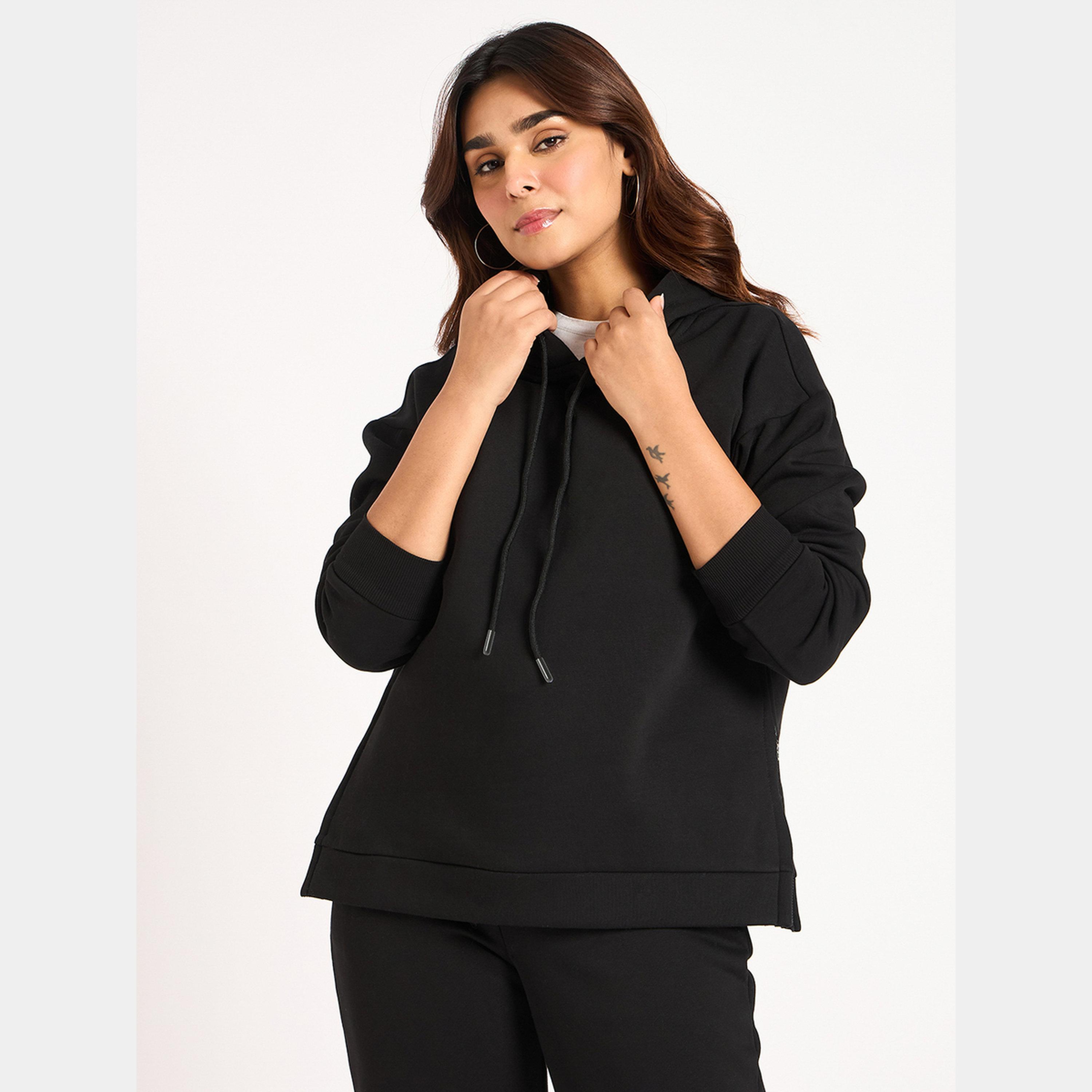 فيميلا - هودي نسائي صوف بغطاء للرأس وياقة وأكمام طويلة وسحاب جانبي-women-clothing-hoodiesandsweatshirts-hoodies-image-2