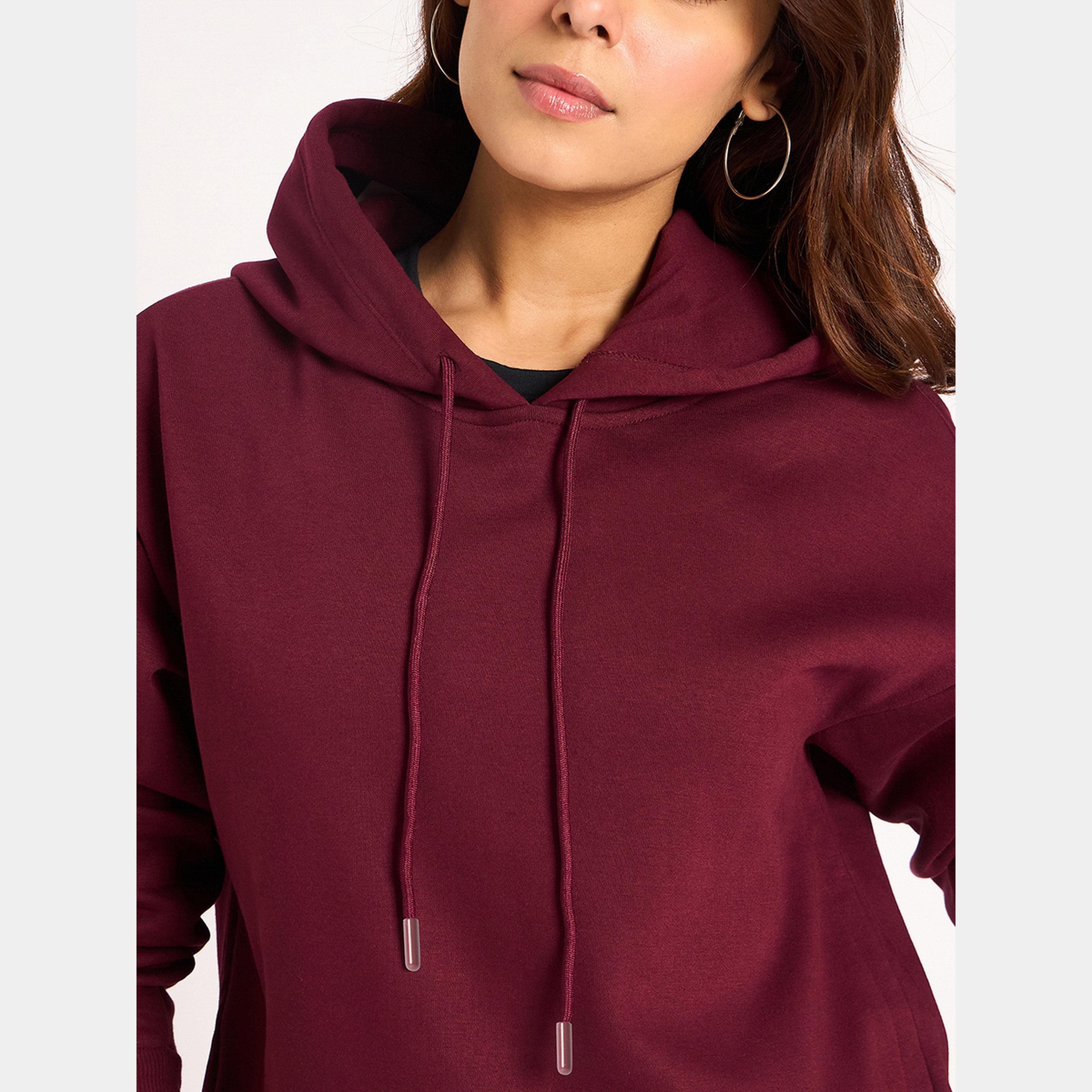 Femmella Burgundy Side Zip Detail Fleece Hoodie-women-clothing-hoodiesandsweatshirts-hoodies-image-3