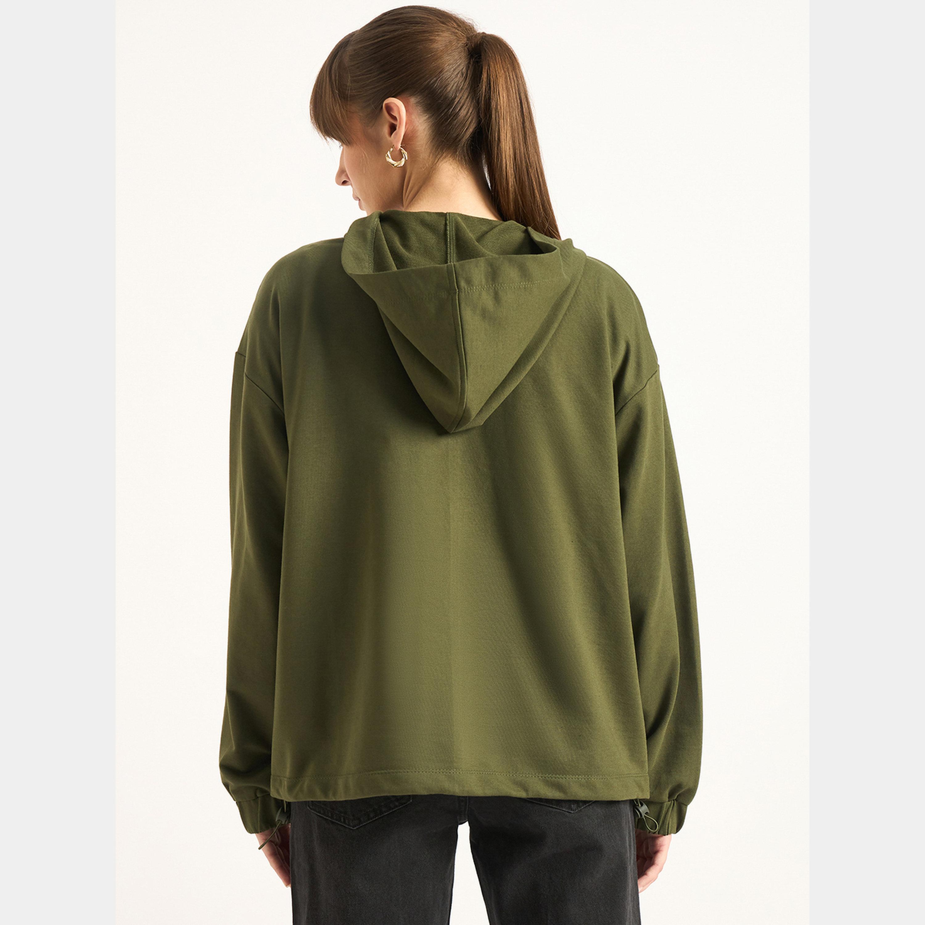 Femmella Olive Half Zip Up Terry Hoodie-women-clothing-hoodiesandsweatshirts-hoodies-image-4