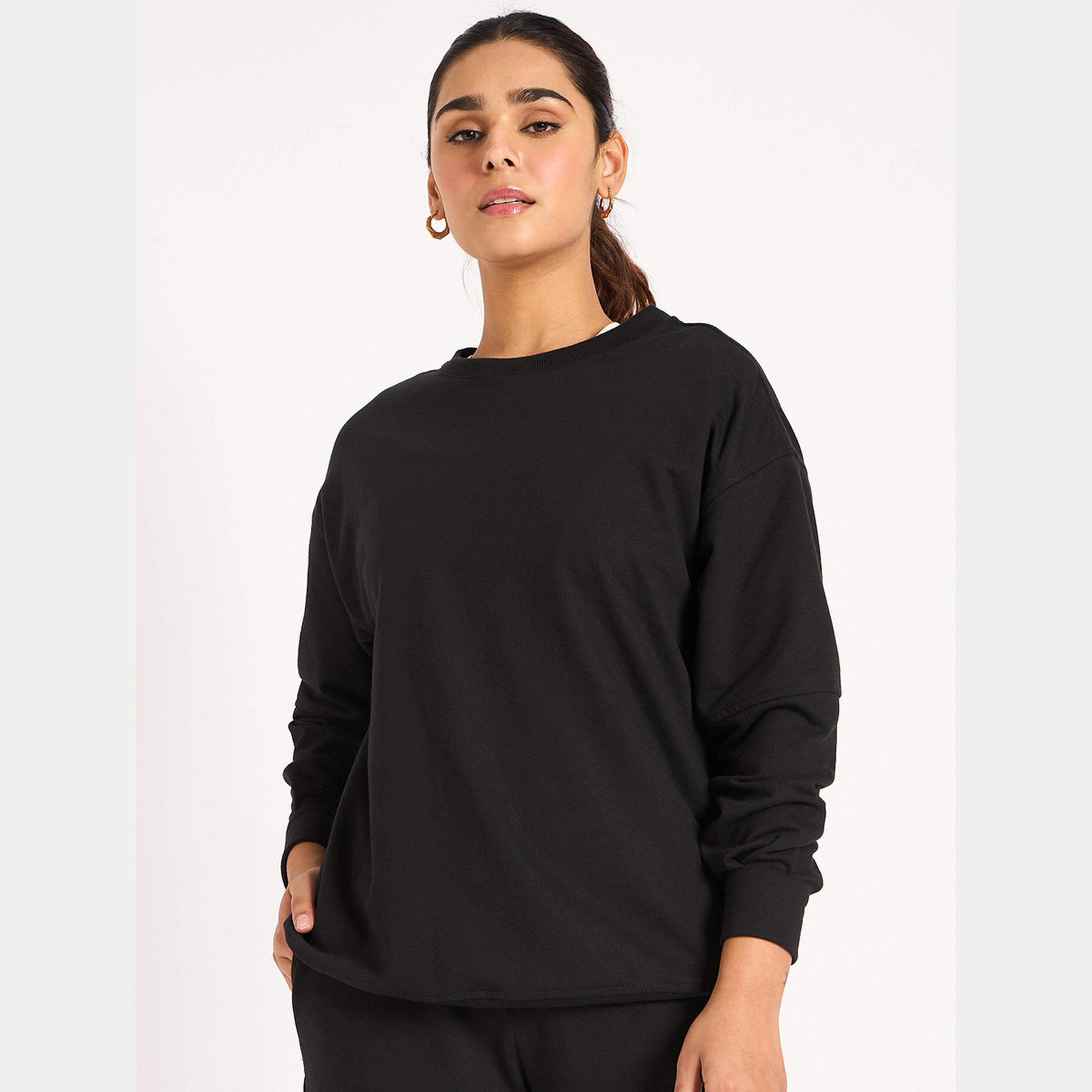 Femmella Black Piping Detail Terry Sweatshirt-women-clothing-hoodiesandsweatshirts-sweatshirts-image-1