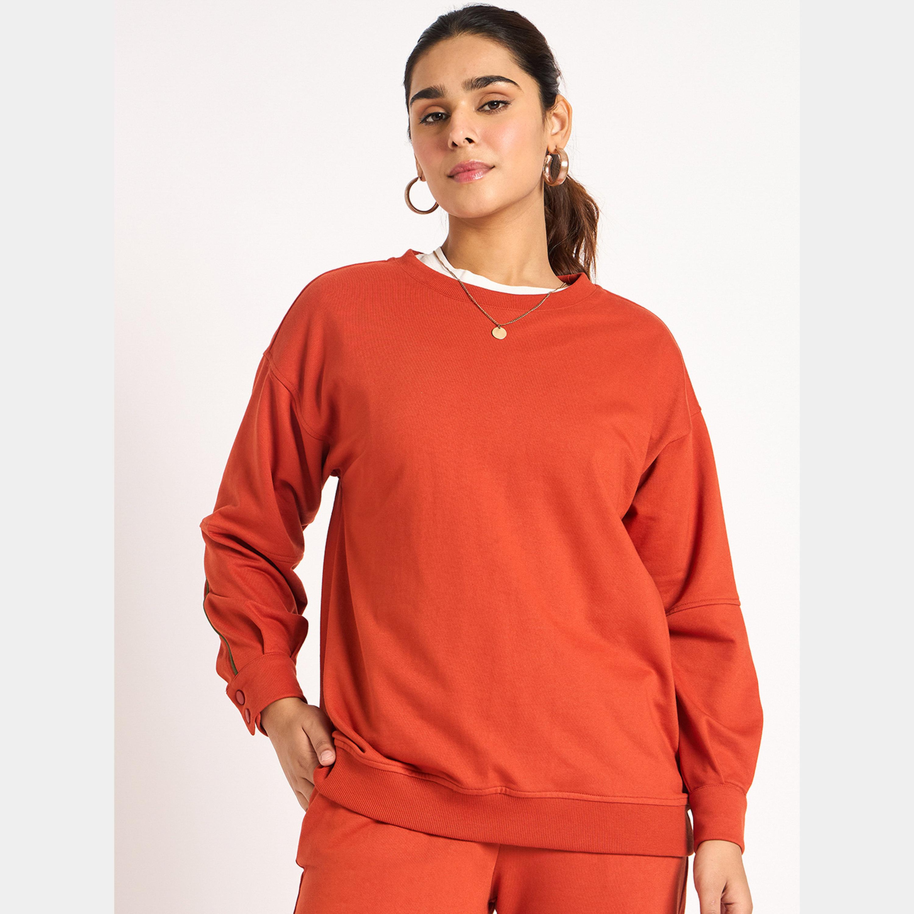 Femmella Rust Piping Detail Terry Sweatshirt-women-clothing-hoodiesandsweatshirts-sweatshirts-image-1