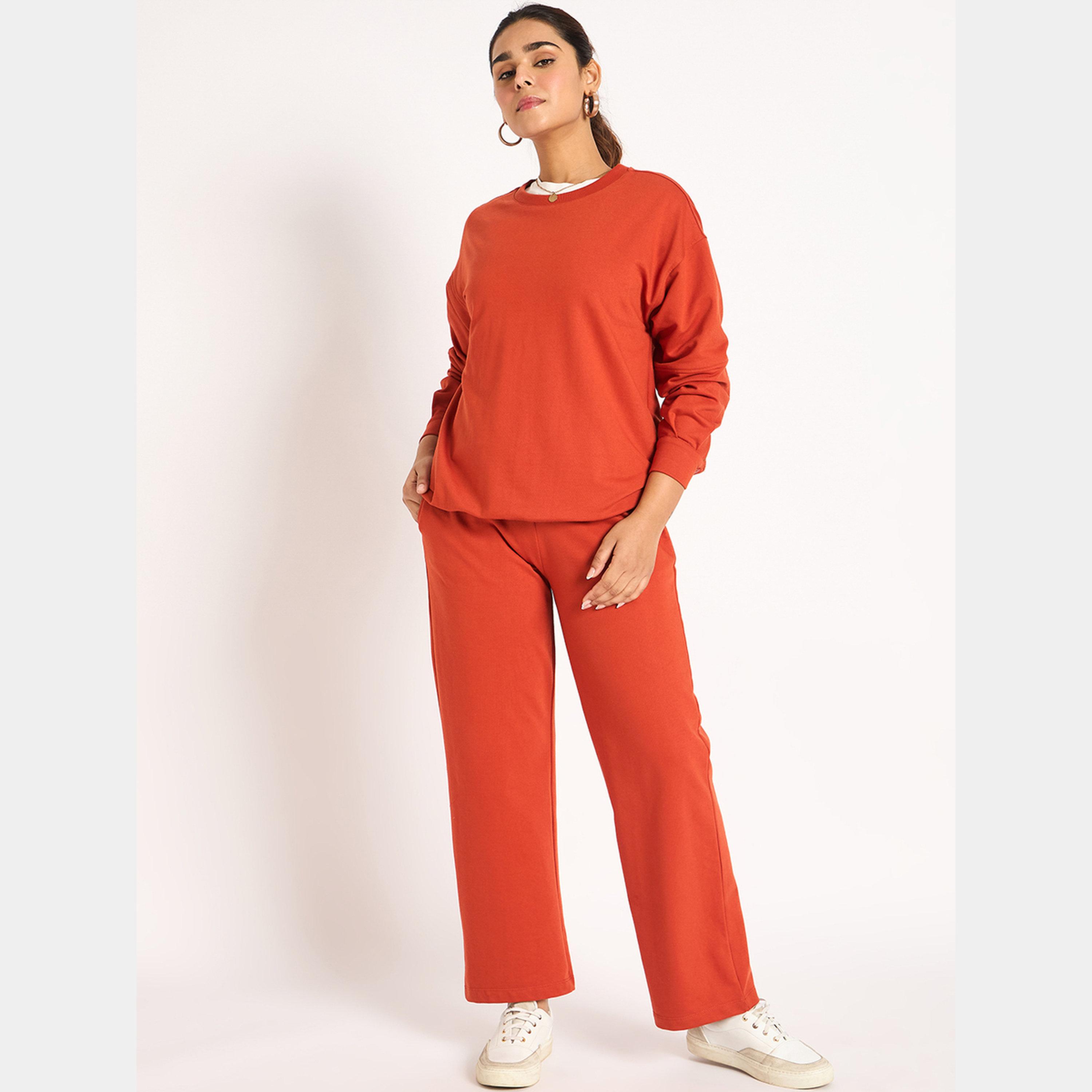 Femmella Rust Piping Detail Terry Sweatshirt-women-clothing-hoodiesandsweatshirts-sweatshirts-image-2