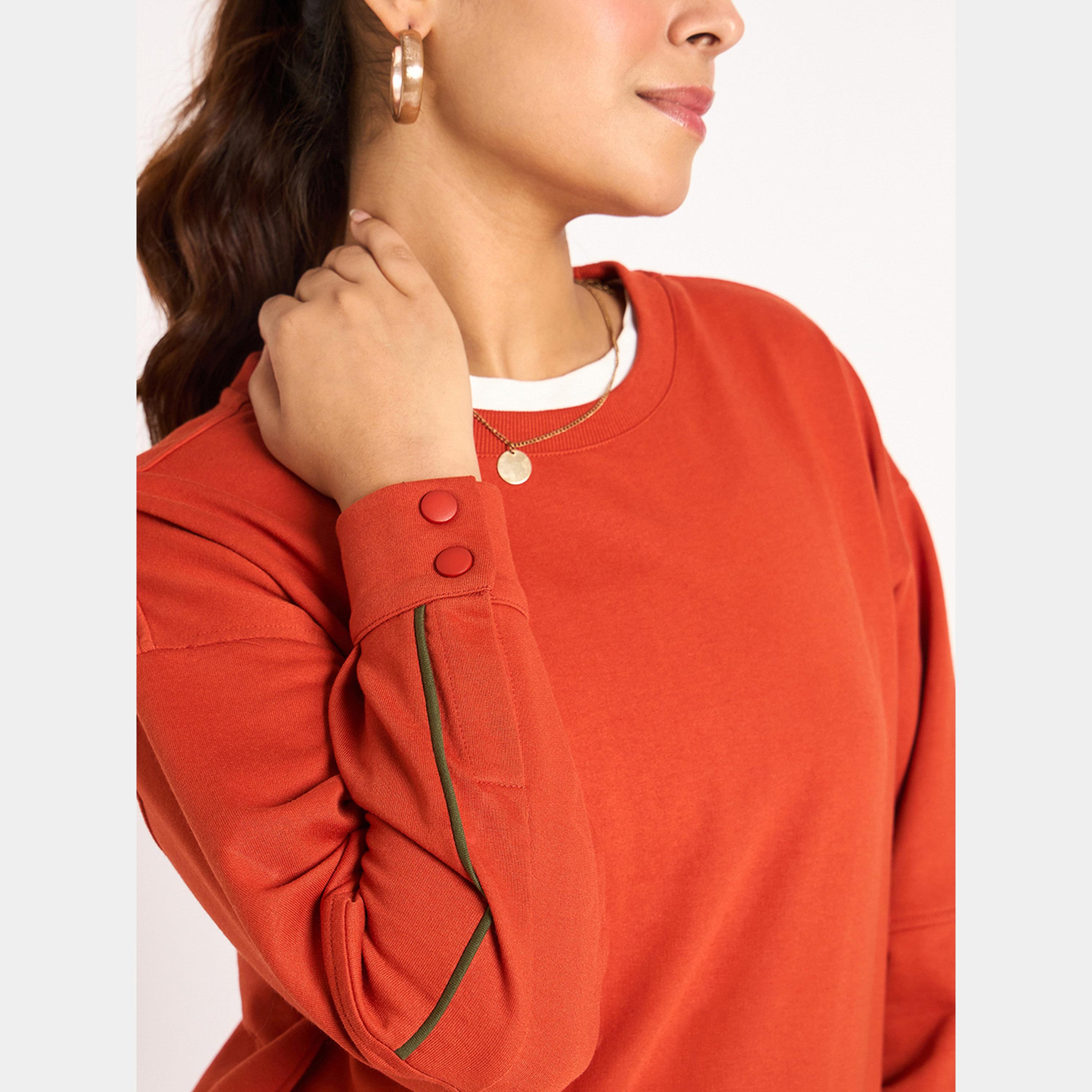 Femmella Rust Piping Detail Terry Sweatshirt-women-clothing-hoodiesandsweatshirts-sweatshirts-image-3