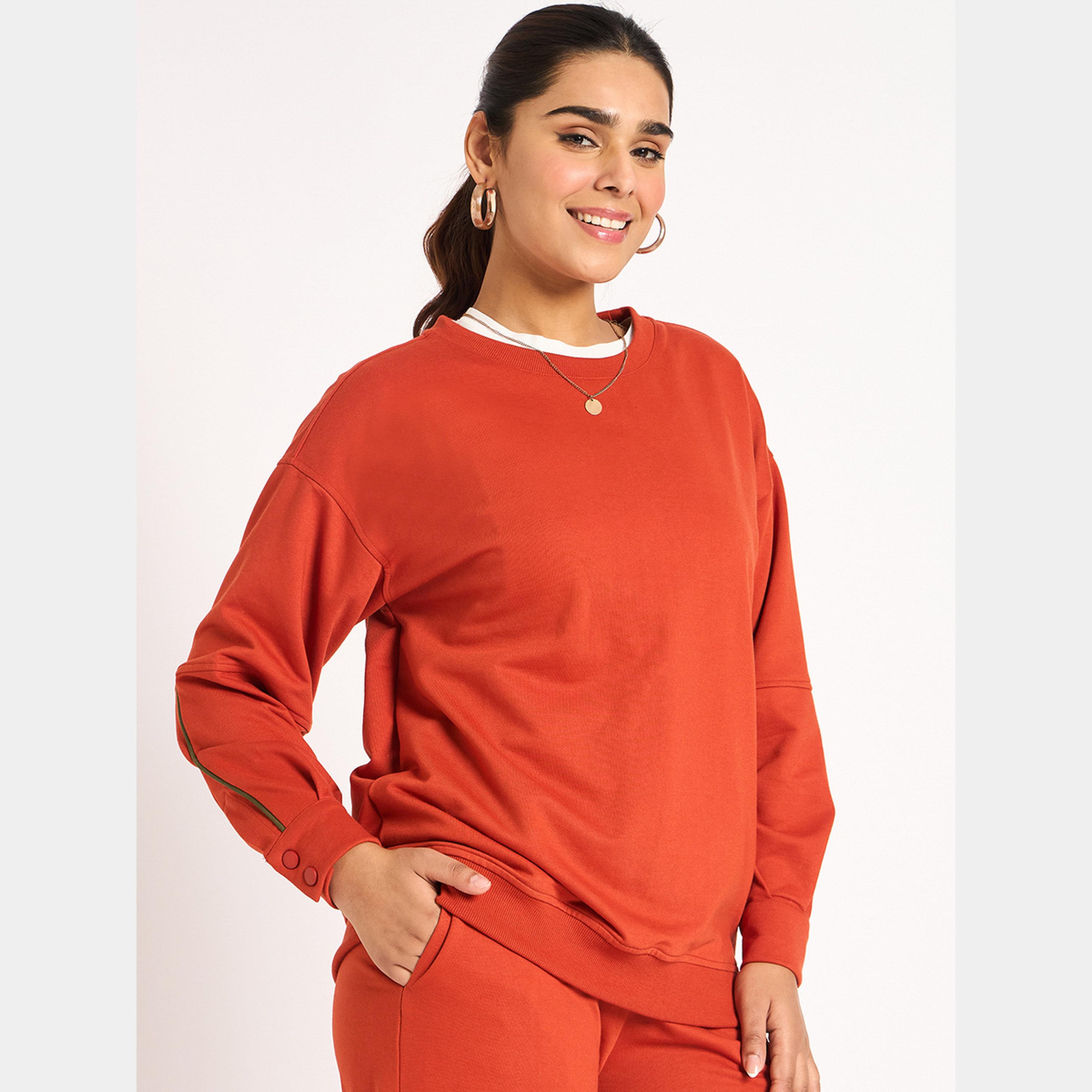 Femmella Rust Piping Detail Terry Sweatshirt-women-clothing-hoodiesandsweatshirts-sweatshirts-image-5