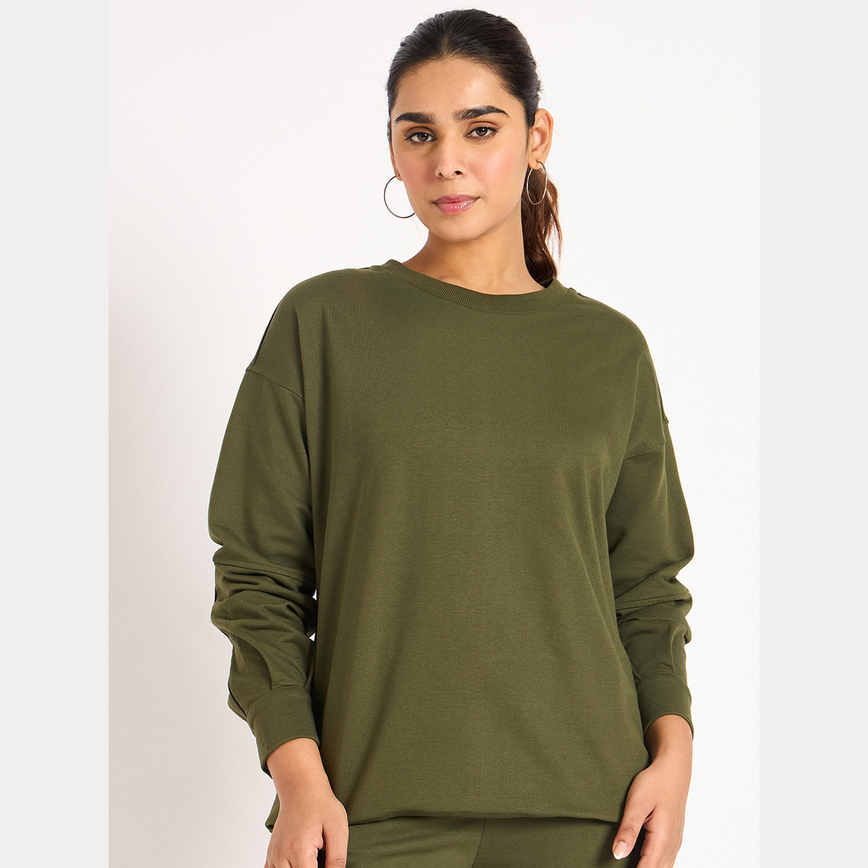 فيميلا - سويت شيرت تيري سادة بأكمام طويلة ورقبة دائرية للنساء-women-clothing-hoodiesandsweatshirts-sweatshirts-image-1