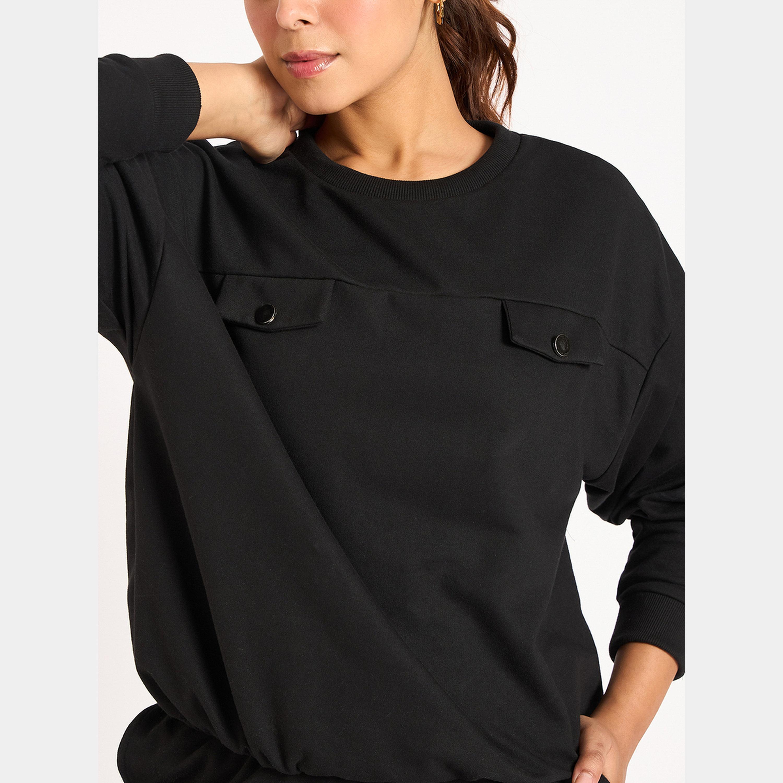 فيميلا - سويت شيرت نسائي تيري بأكمام طويلة وياقة مستديرة وتفاصيل قلابة-women-clothing-hoodiesandsweatshirts-sweatshirts-image-3