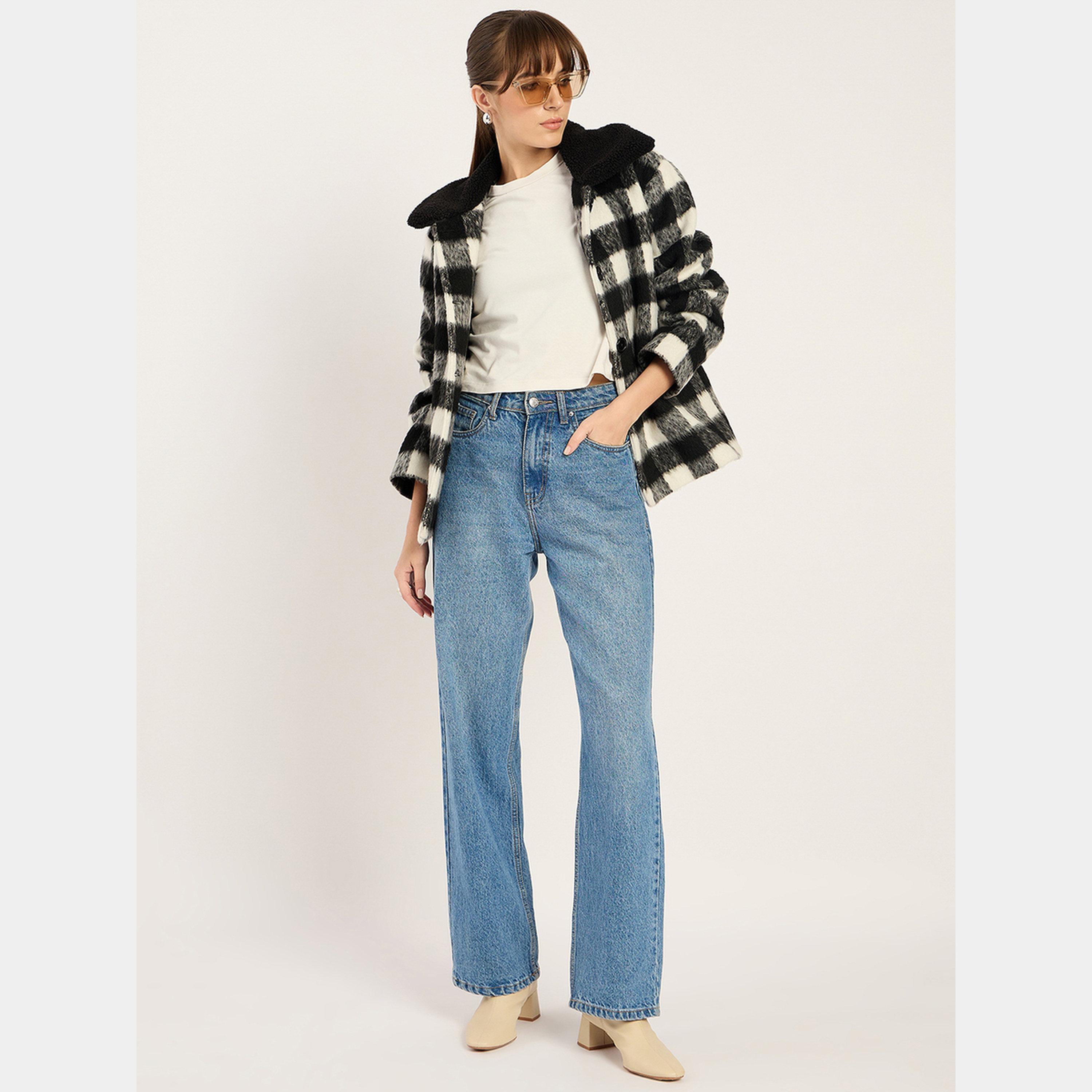 Femmella Checkered Faux Fur Collar Jacket-women-winterwear-coatsandjackets-jackets-image-2