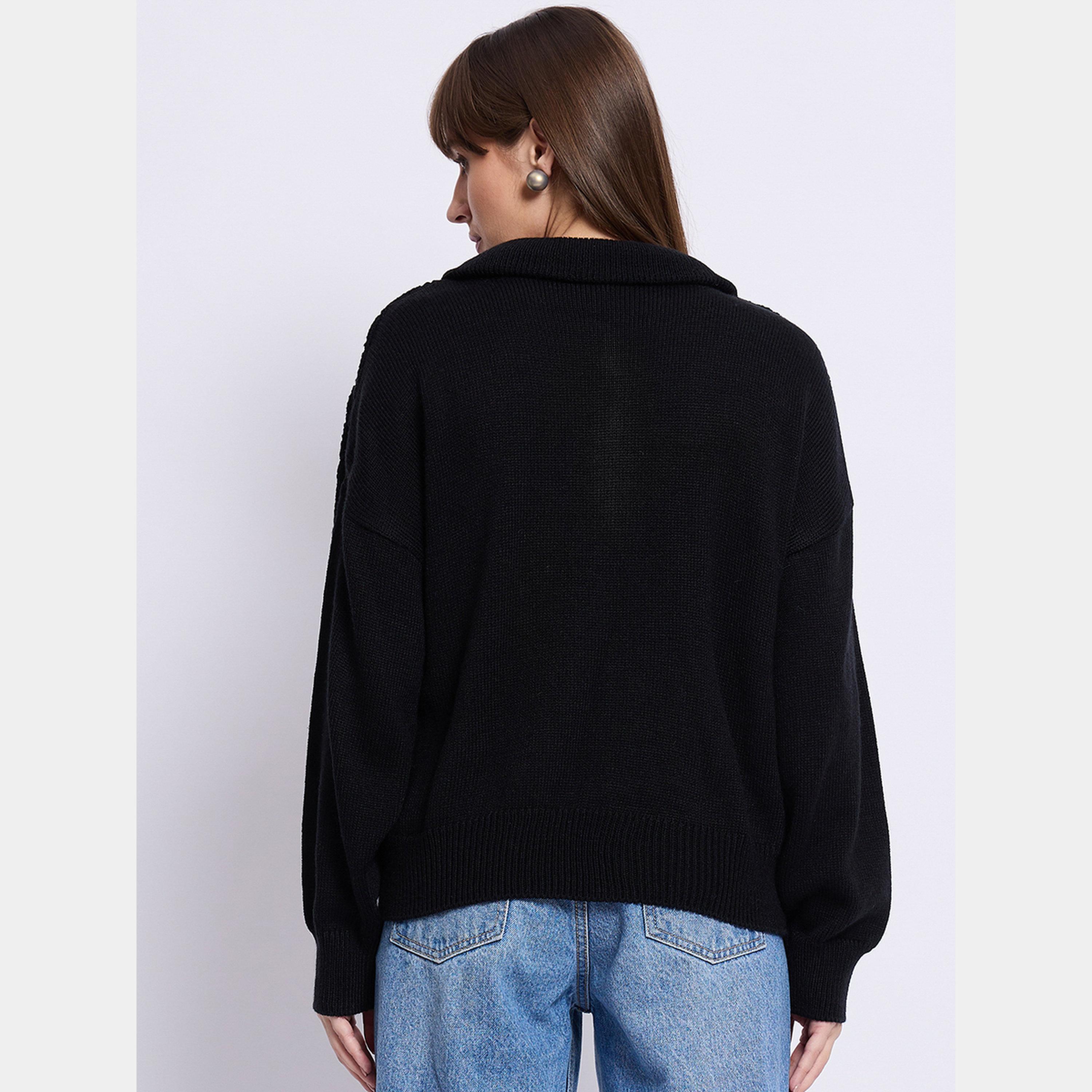 فيميلا - سترة نسائية سوداء برقبة عالية وأكمام طويلة وسحاب نصفي-women-winterwear-cardigansandjumpers-jumpers-image-3