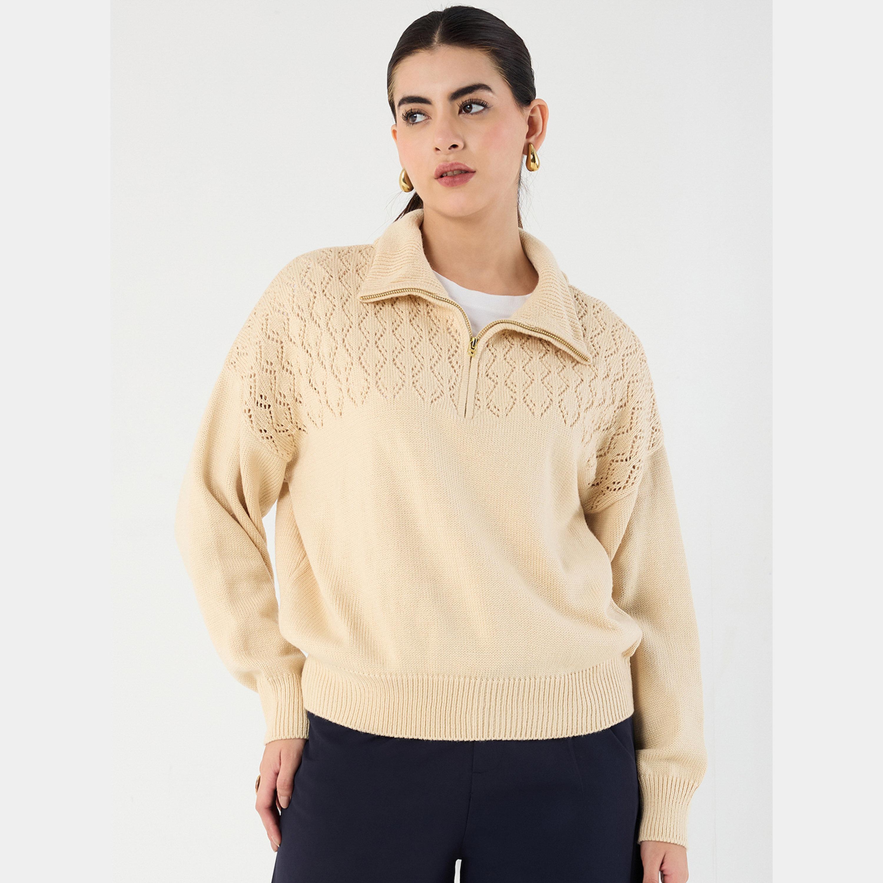 Femmella Beige Collared Half Pulle Sweater-women-clothing-cardigansandjumpers-jumpers-image-1