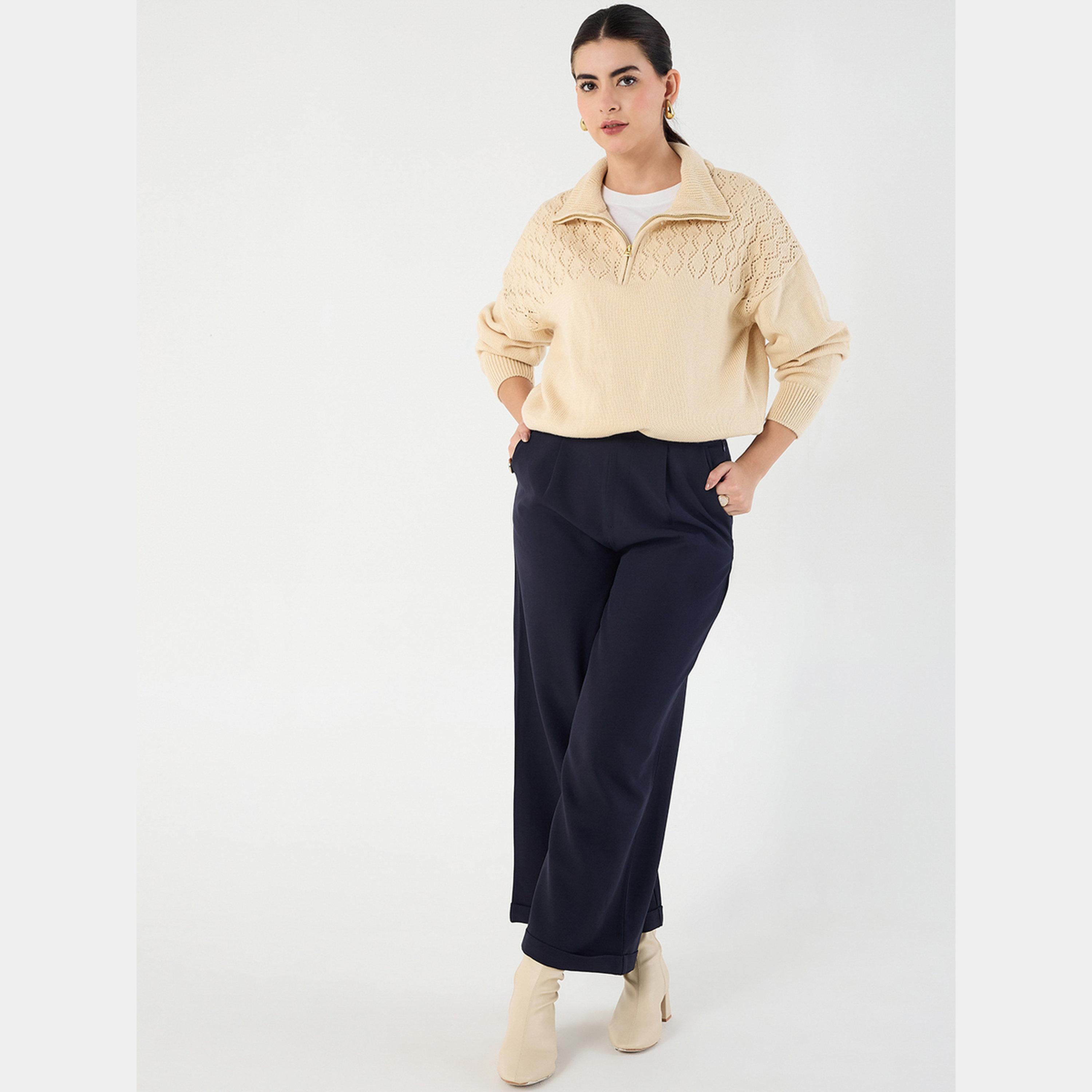 Femmella Beige Collared Half Pulle Sweater-women-clothing-cardigansandjumpers-jumpers-image-2