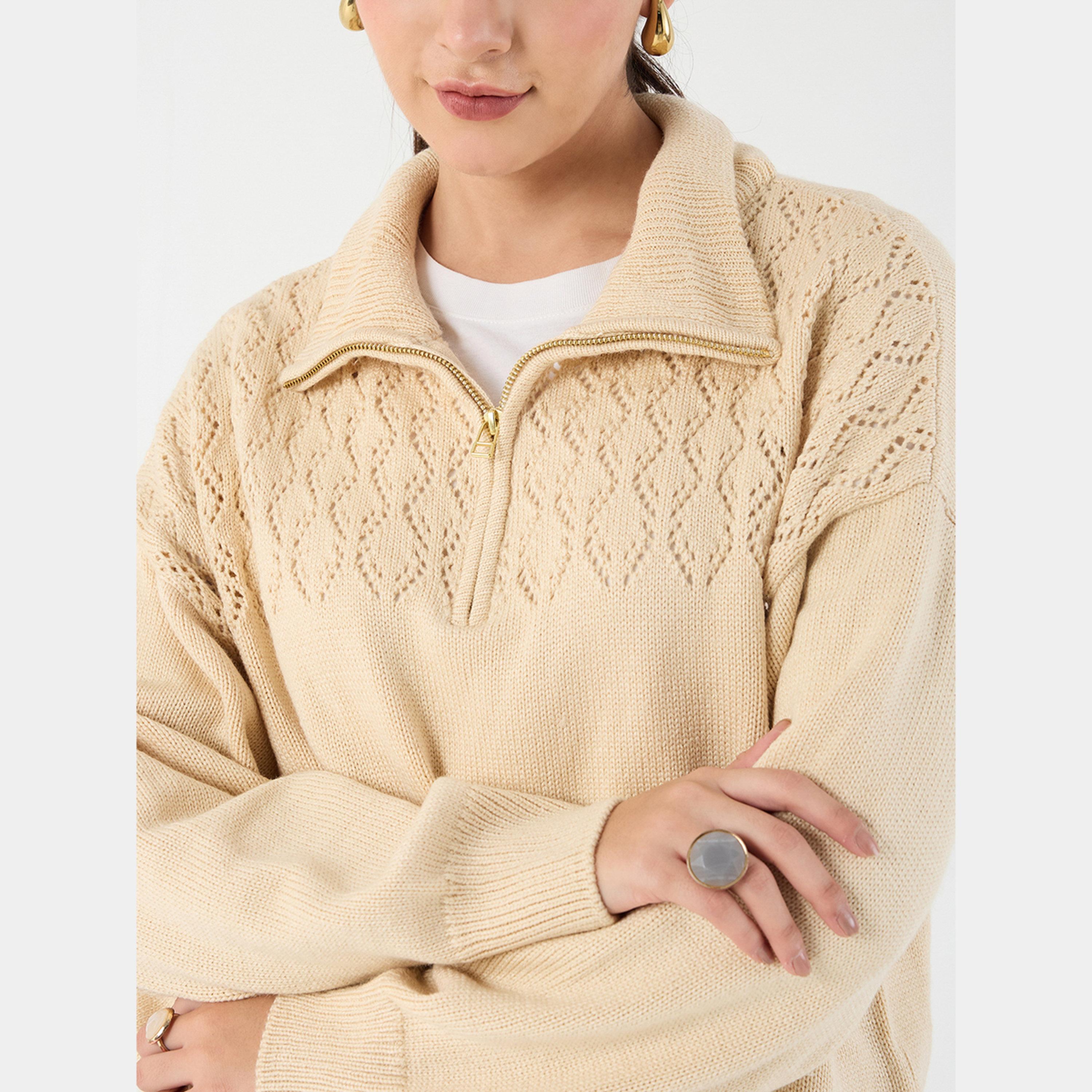 Femmella Beige Collared Half Pulle Sweater-women-clothing-cardigansandjumpers-jumpers-image-4