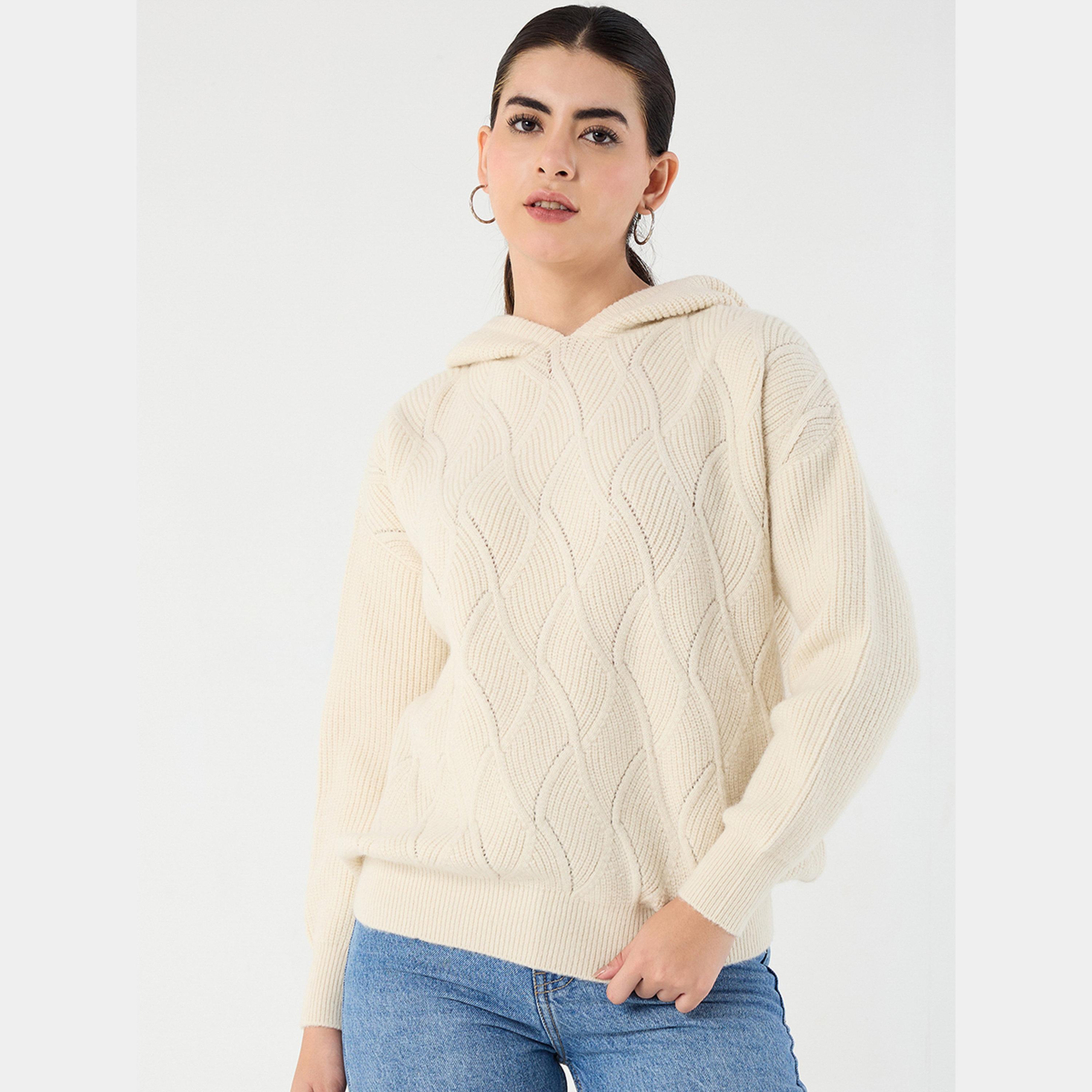 Femmella Cream Pointelle Oversized Hooded Sweater-women-clothing-cardigansandjumpers-jumpers-image-1