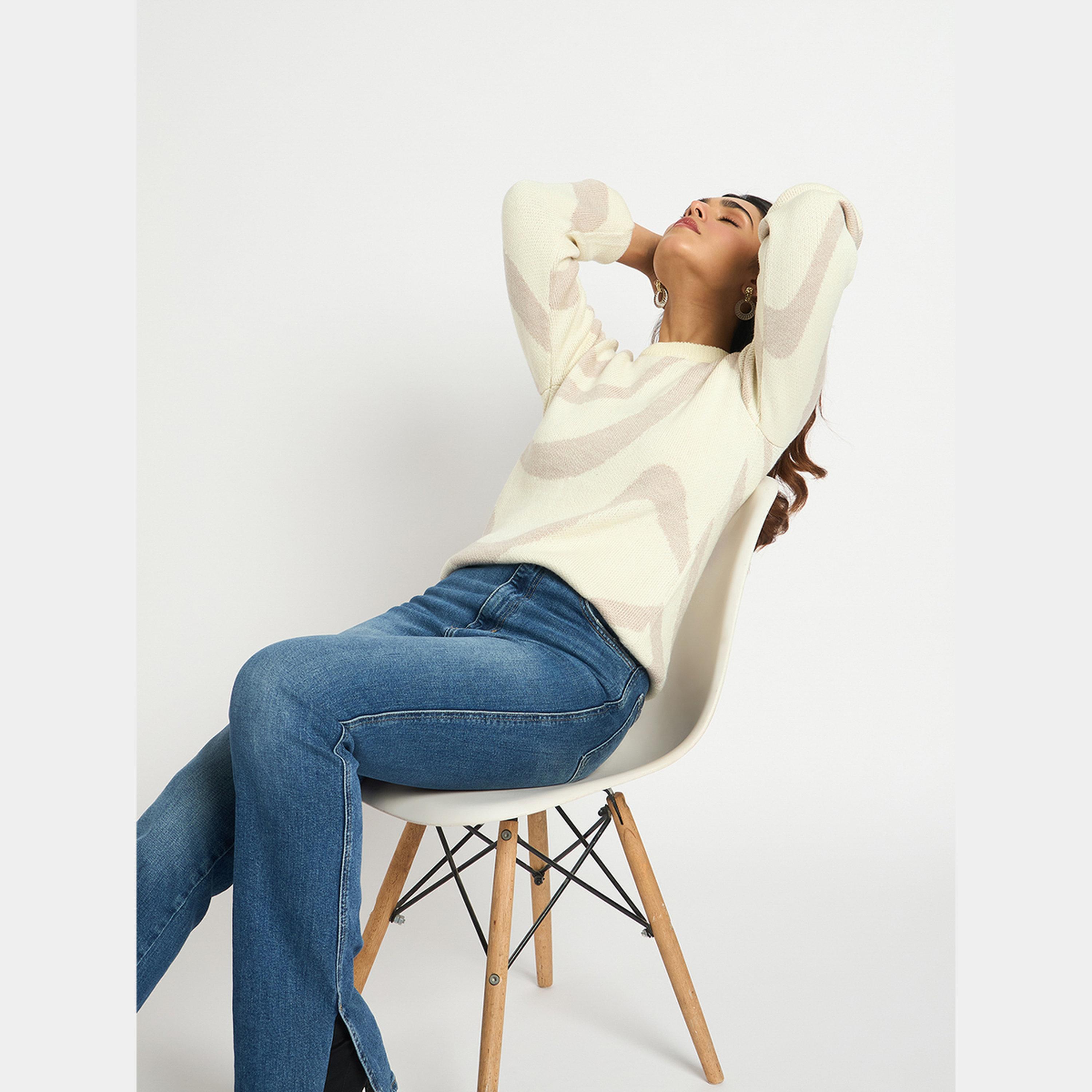 Femmella Beige Melange Abstract Print Sweater-women-winterwear-cardigansandjumpers-jumpers-image-3