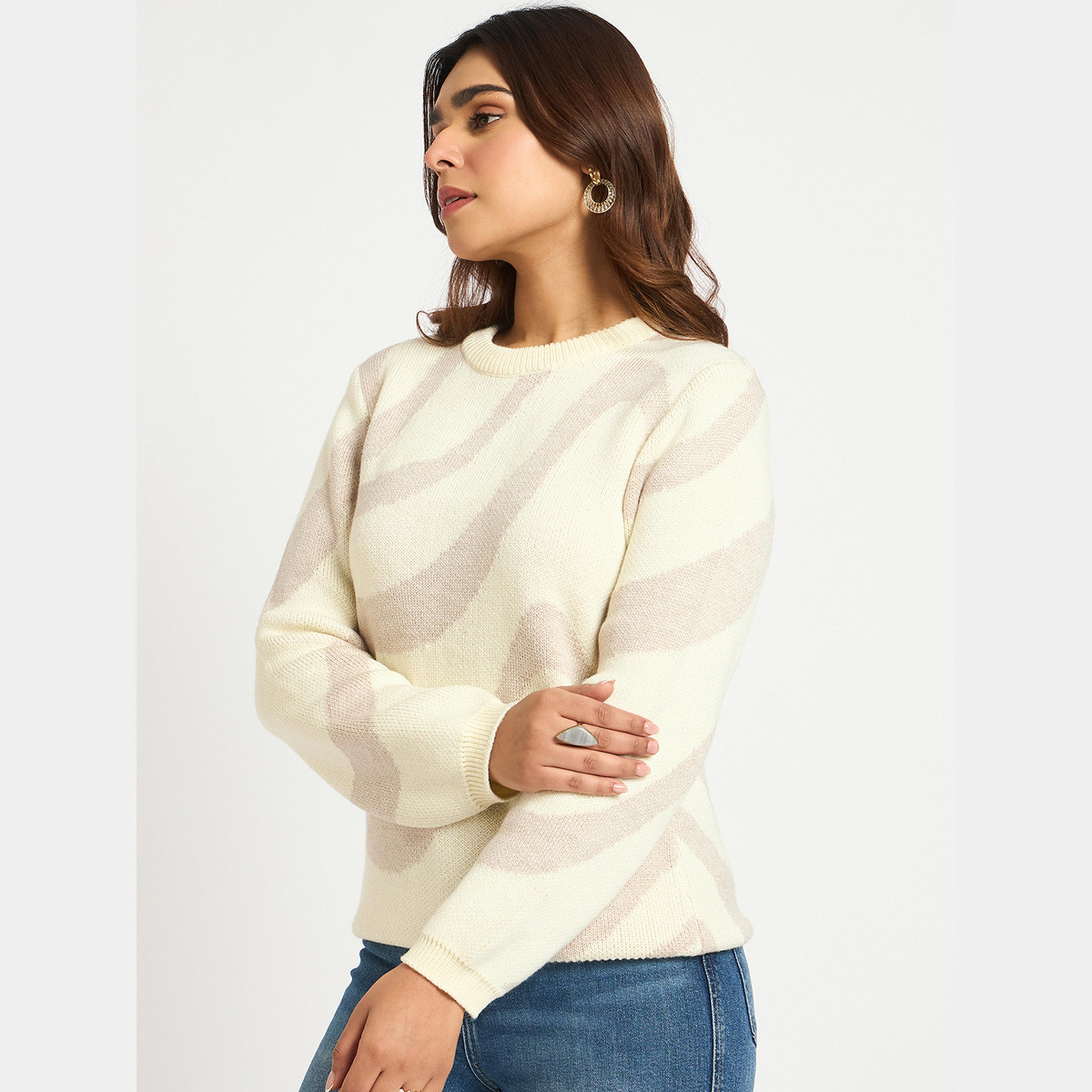 Femmella Beige Melange Abstract Print Sweater-women-winterwear-cardigansandjumpers-jumpers-image-4