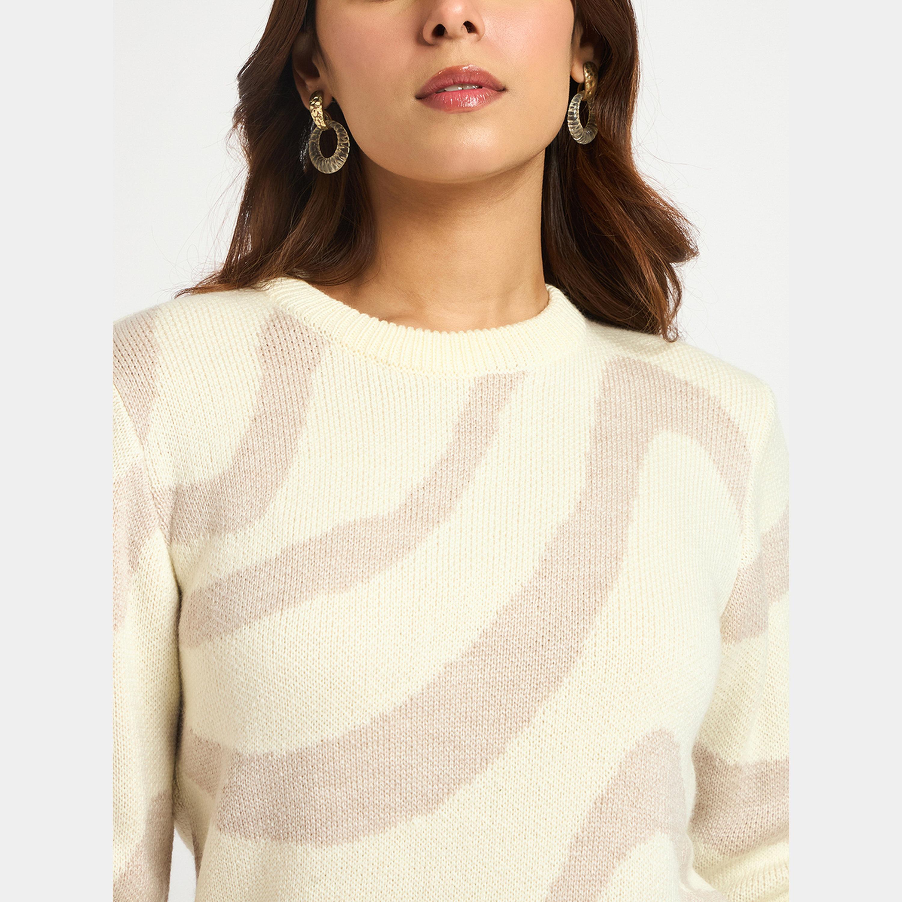Femmella Beige Melange Abstract Print Sweater-women-winterwear-cardigansandjumpers-jumpers-image-5