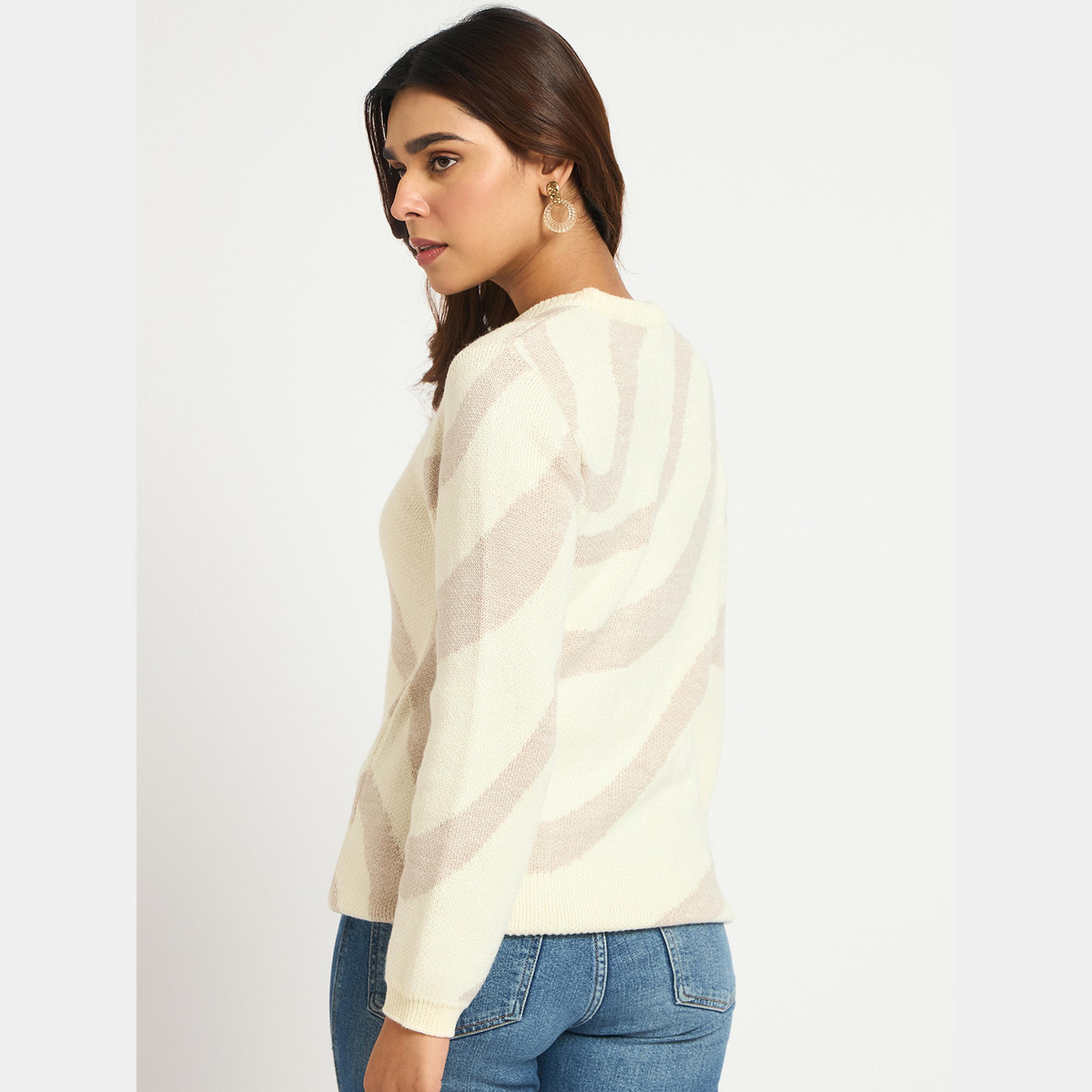 فيميلا - سترة نسائية بأكمام طويلة ورقبة دائرية وطبعة تجريدية لون بيج مخلوط-women-winterwear-cardigansandjumpers-jumpers-image-6