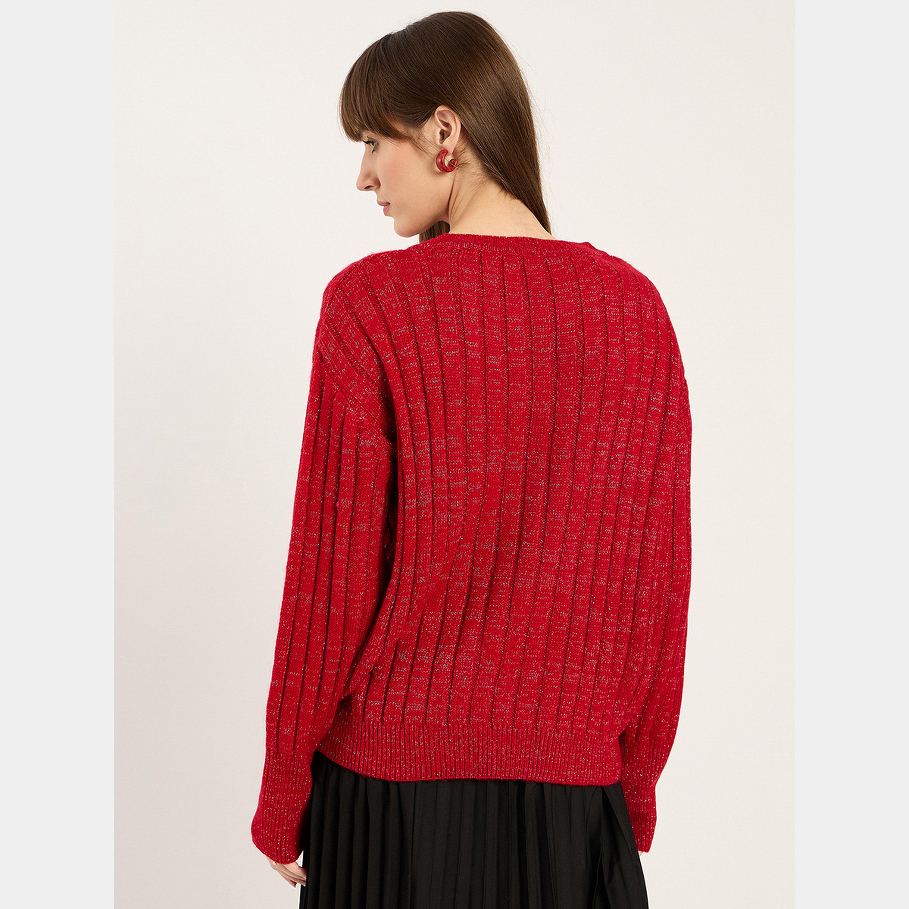 فيميلا - سترة نسائية حمراء محبوكة من لوركس، بأكمام طويلة، وياقة دائرية-women-clothing-cardigansandjumpers-jumpers-image-3
