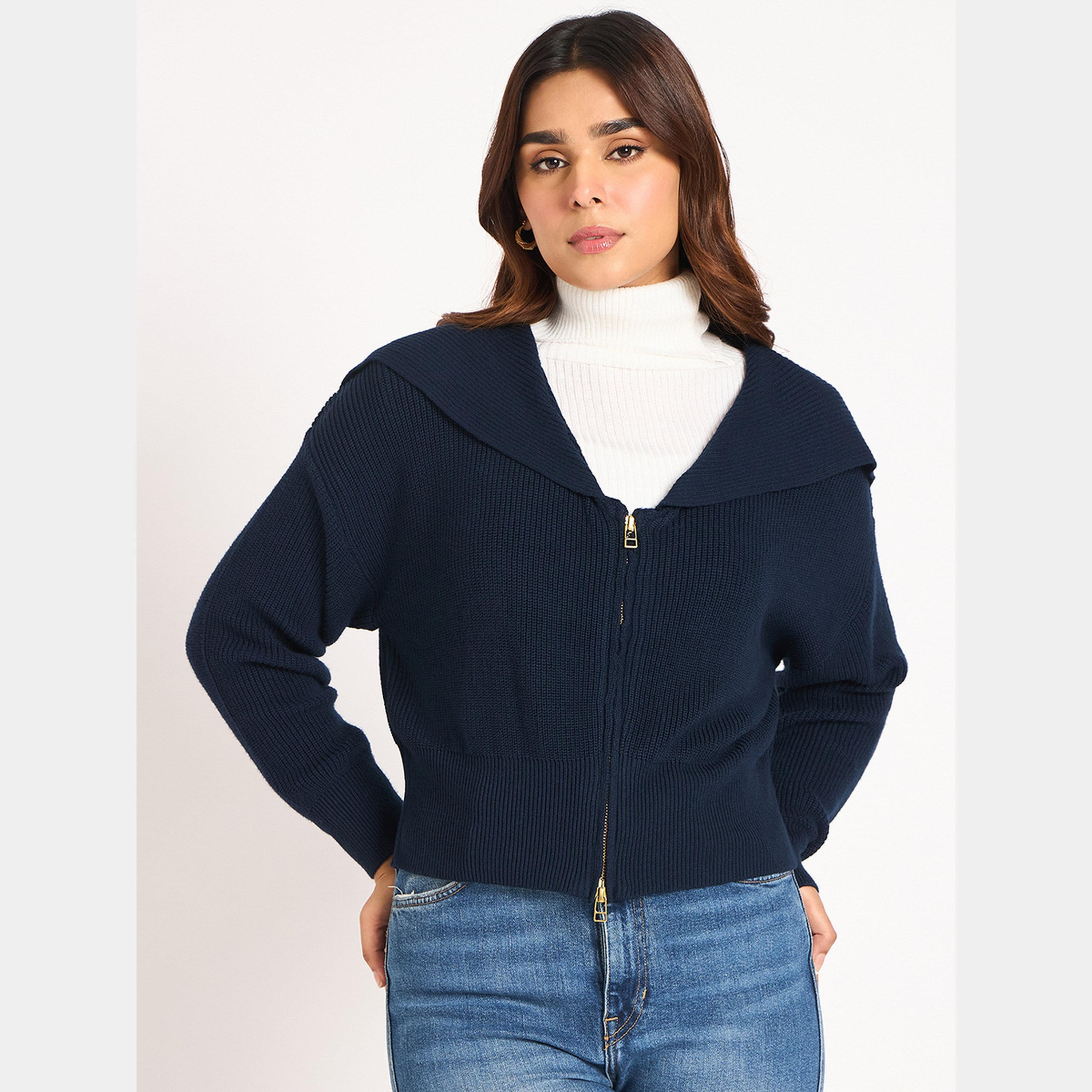 Femmella Blue Crop Zip-Up Jacket-women-clothing-cardigansandjumpers-cardigans-image-1