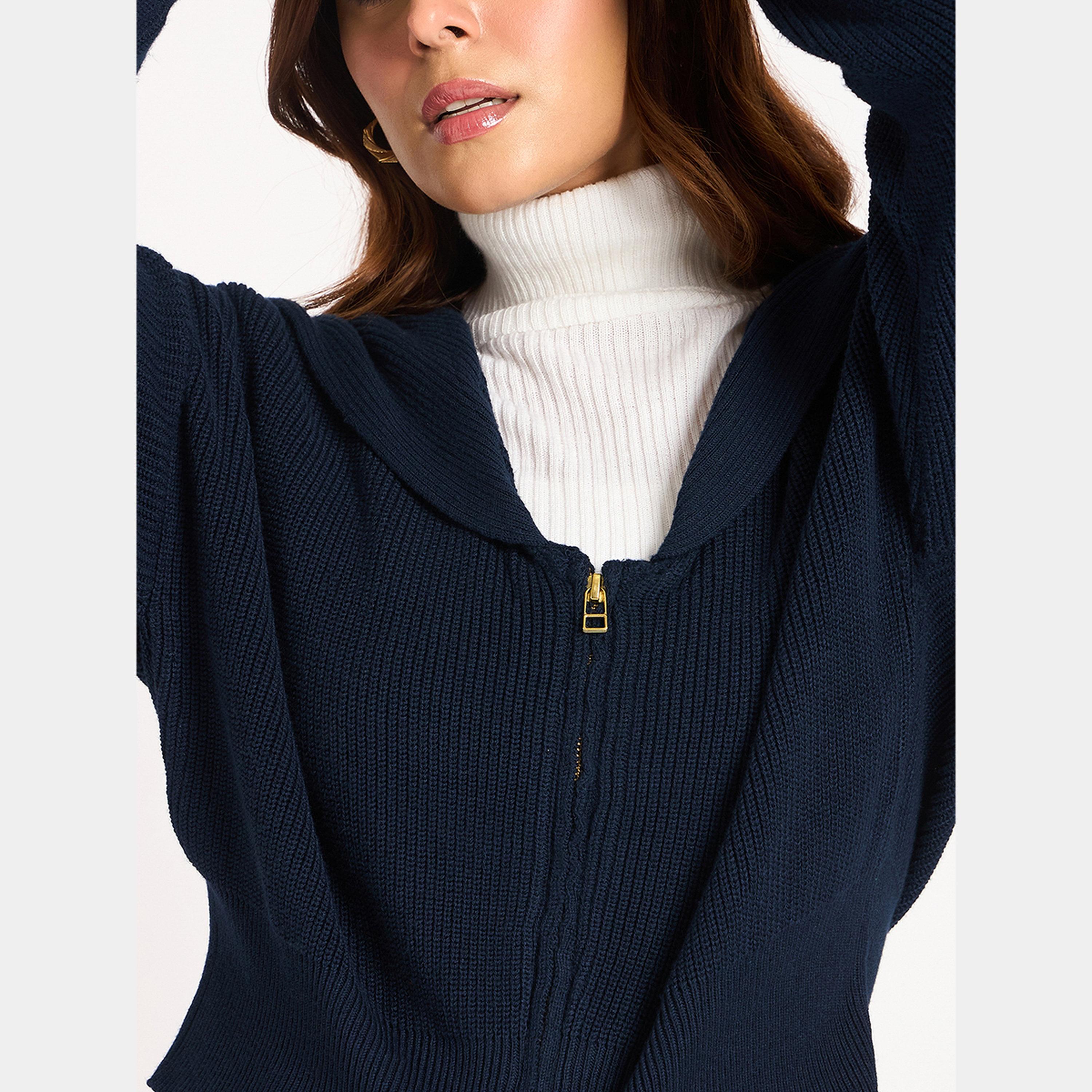 فيميلا - كارديجان نسائي أزرق قصير بأكمام طويلة رقبة حرف V وسحاب كامل-women-clothing-cardigansandjumpers-cardigans-image-3