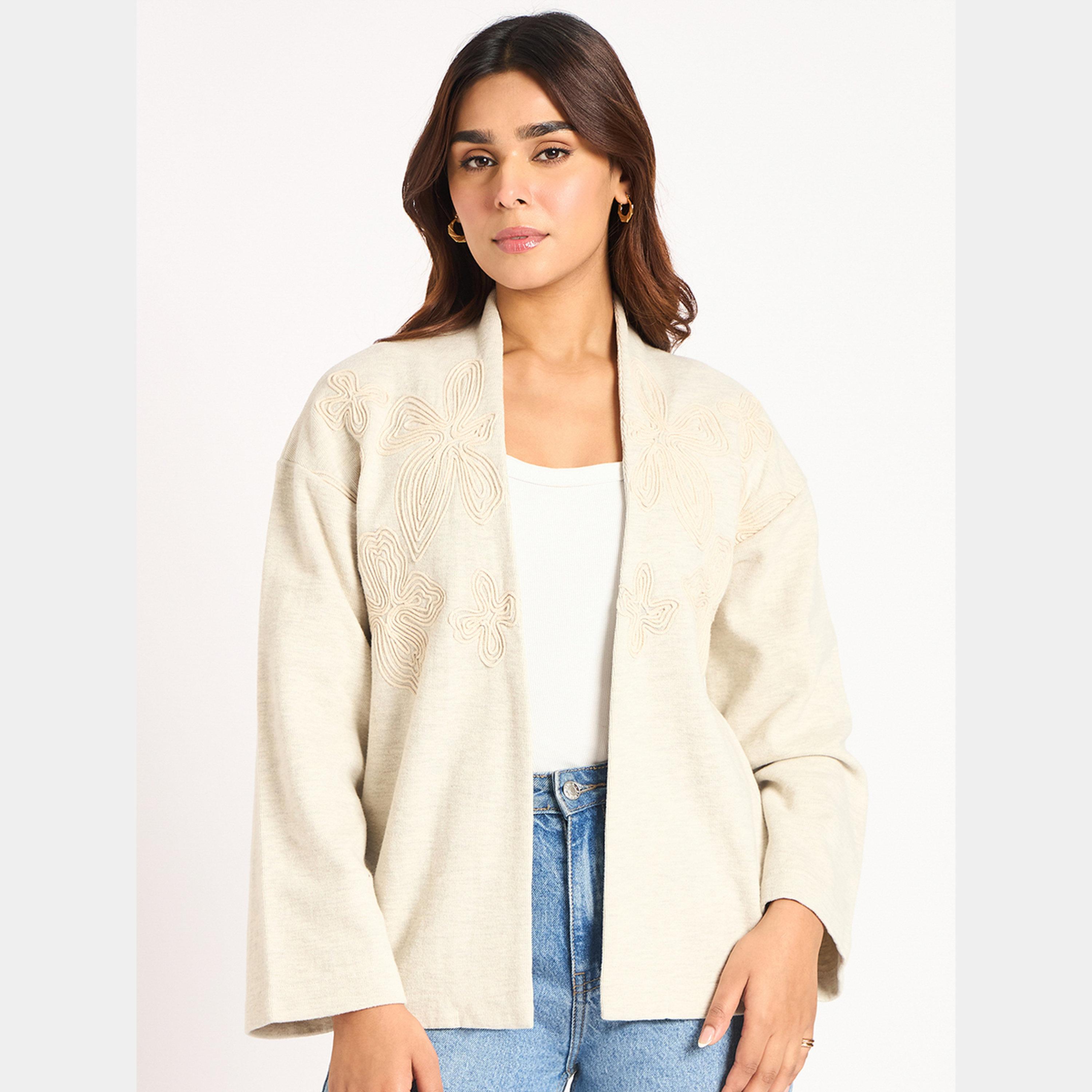فيميلا - بلوزة نسائية بأكمام طويلة مطرزة لون بيج-women-winterwear-cardigansandjumpers-cardigans-image-1