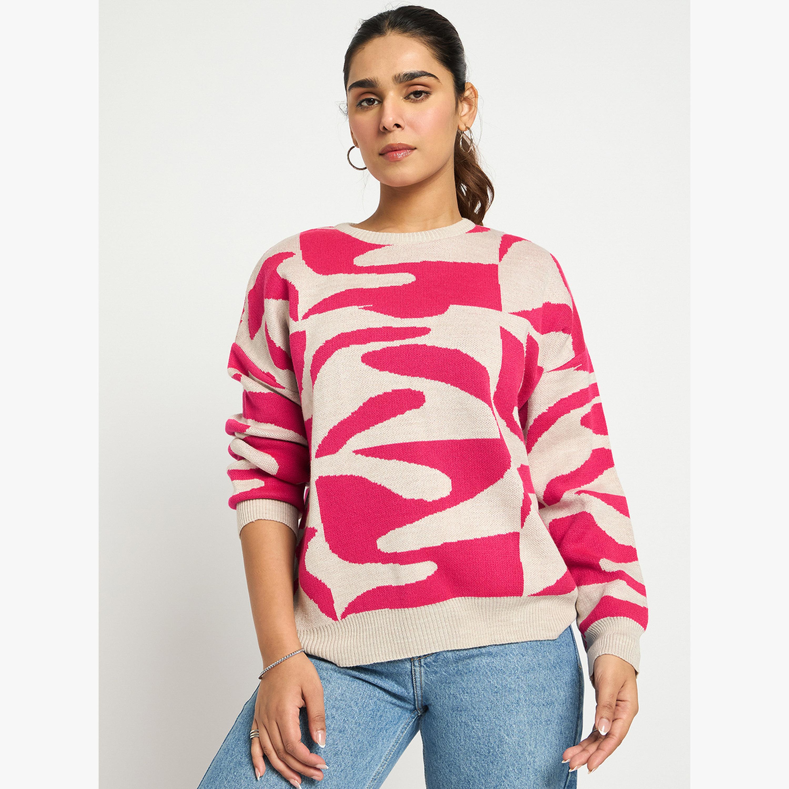 سويتر بتفاصيل محبوكة وطبعة تجريدية-women-clothing-cardigansandjumpers-jumpers-image-1
