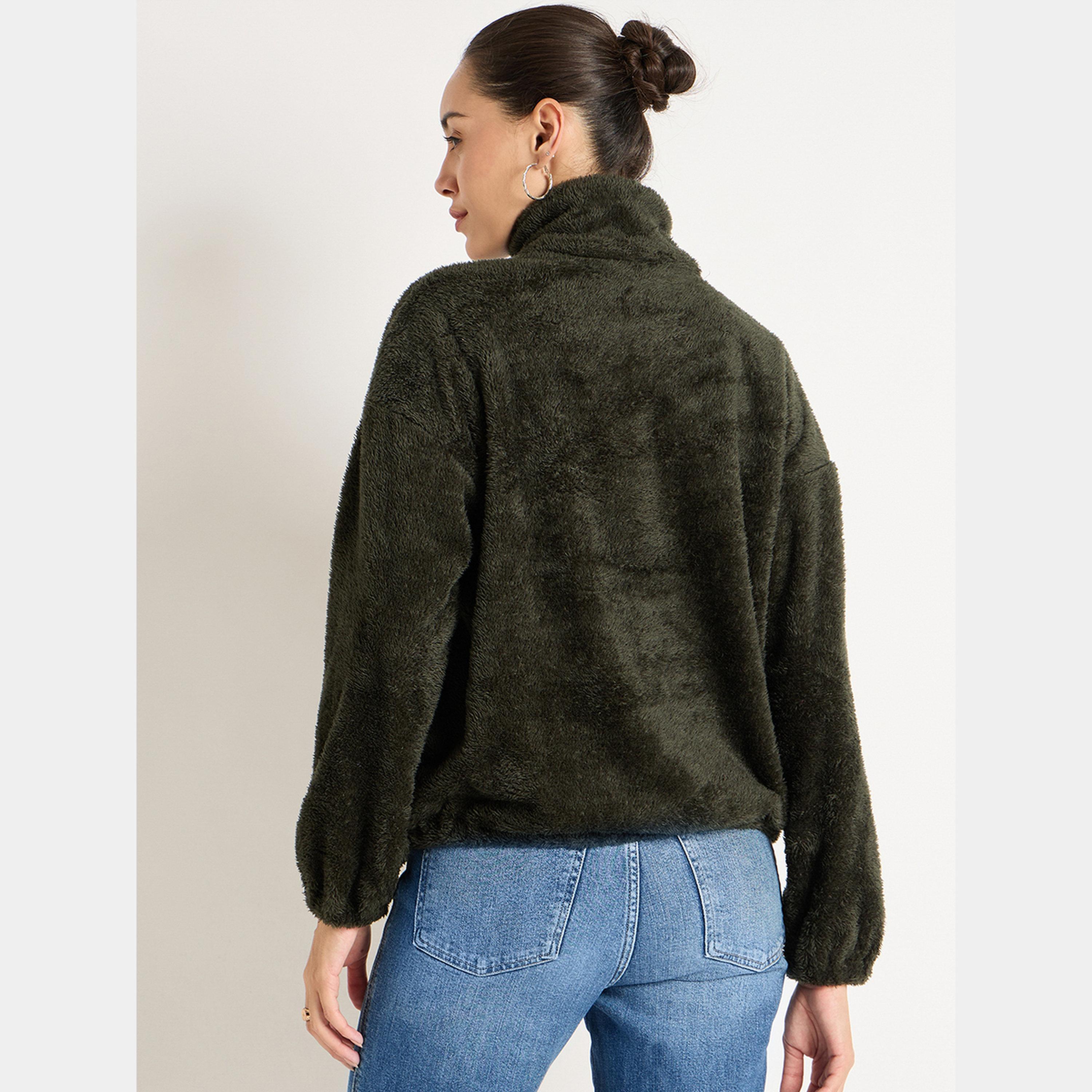 Femmella Olive Fuzzy Fleece Zip-Up Jacket-women-winterwear-coatsandjackets-jackets-image-3