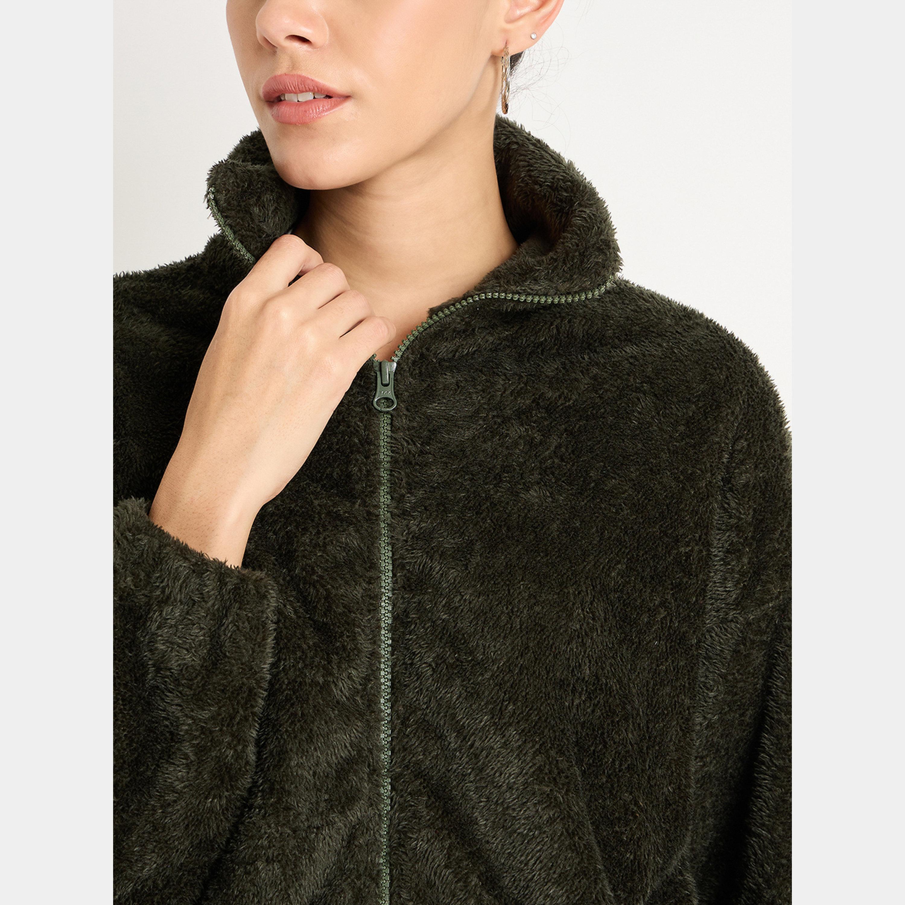 Femmella Olive Fuzzy Fleece Zip-Up Jacket-women-winterwear-coatsandjackets-jackets-image-4