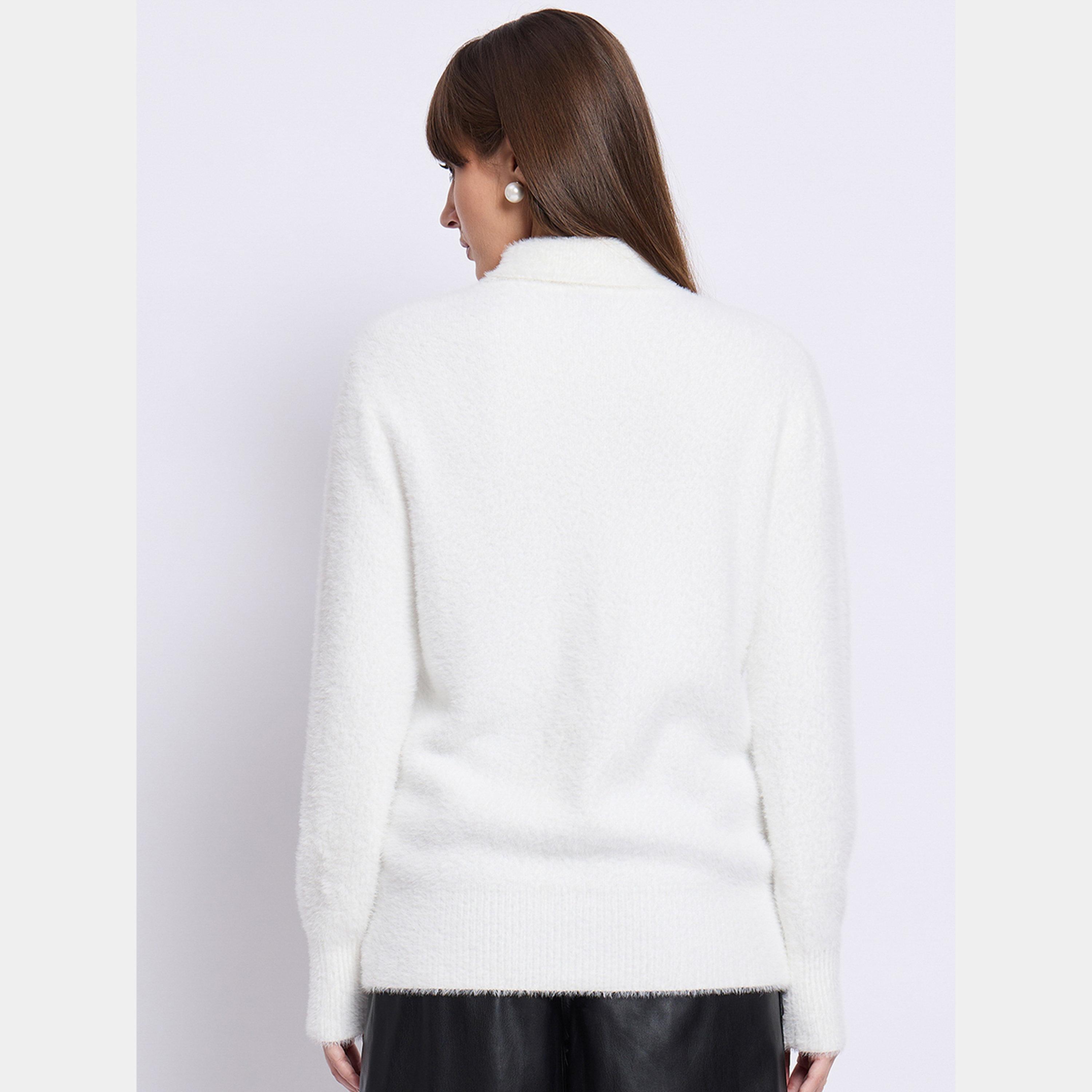 Femmella White Fuzzy High Neck Sweater-women-winterwear-cardigansandjumpers-jumpers-image-3