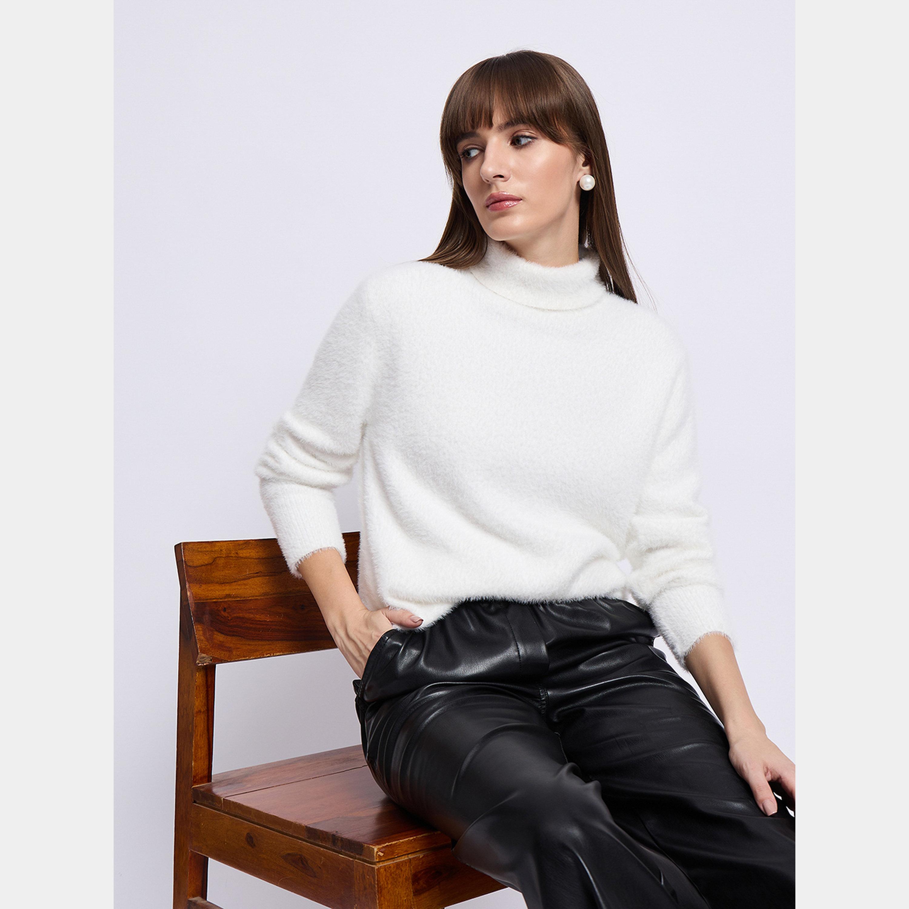 Femmella White Fuzzy High Neck Sweater-women-winterwear-cardigansandjumpers-jumpers-image-5