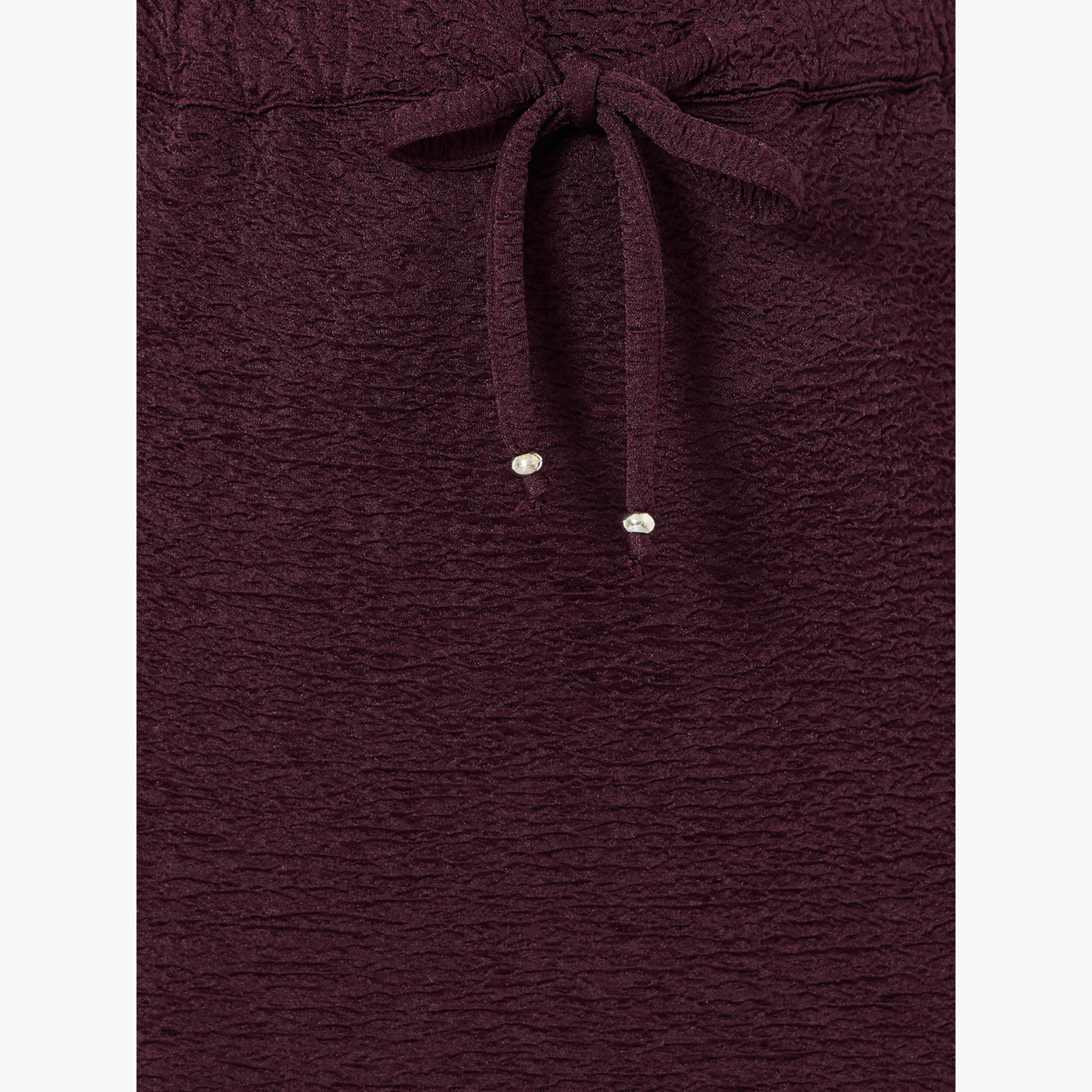 Styli Women Burgundy Textured Straight Maxi Skirt-women-clothing-bottoms-skirts-image-4
