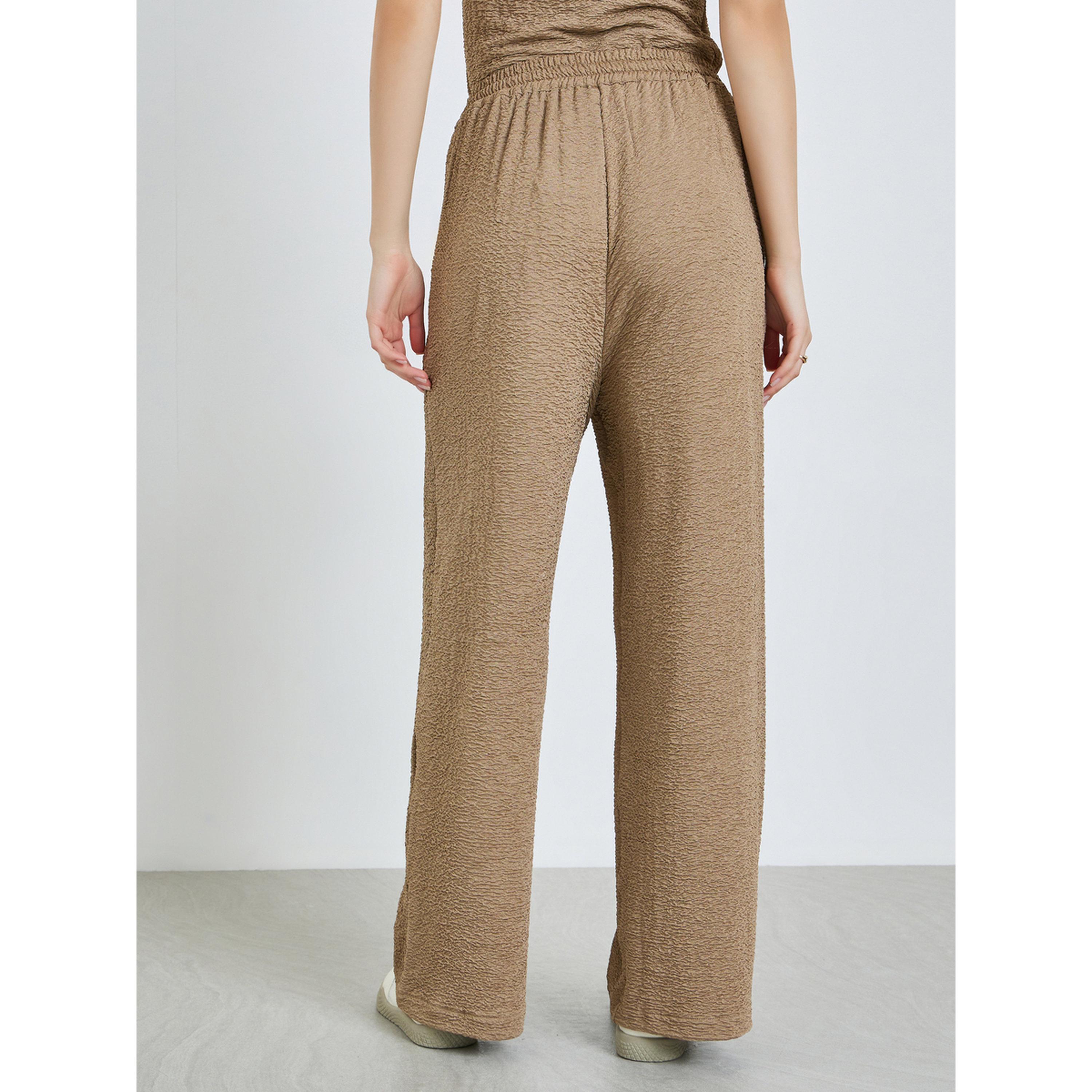 Styli Women Beige Textured Wide Leg Trousers-women-clothing-bottoms-trousers-image-4