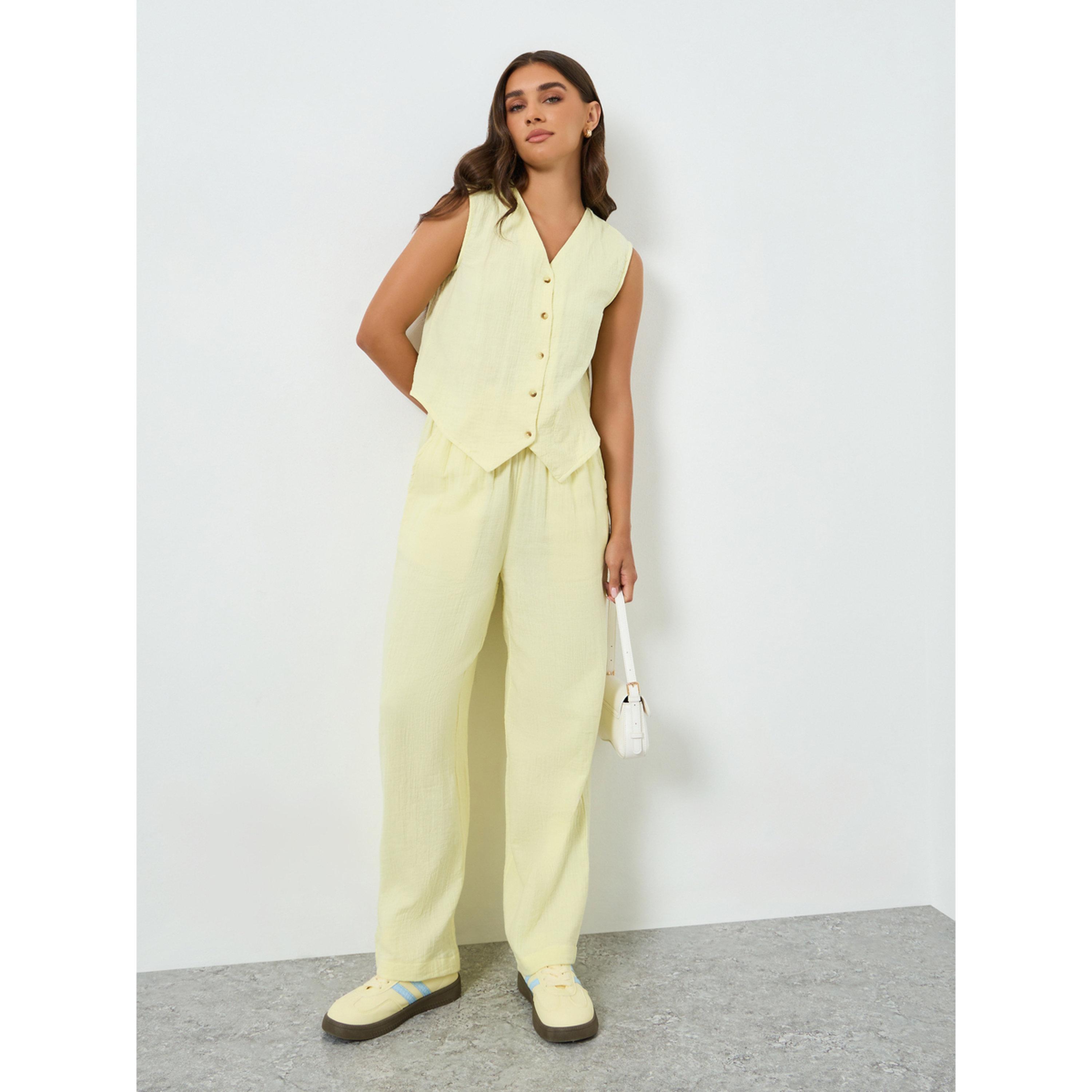 Styli Women Yellow Wide Leg Trousers with Drawstring-women-clothing-bottoms-joggers-image-2