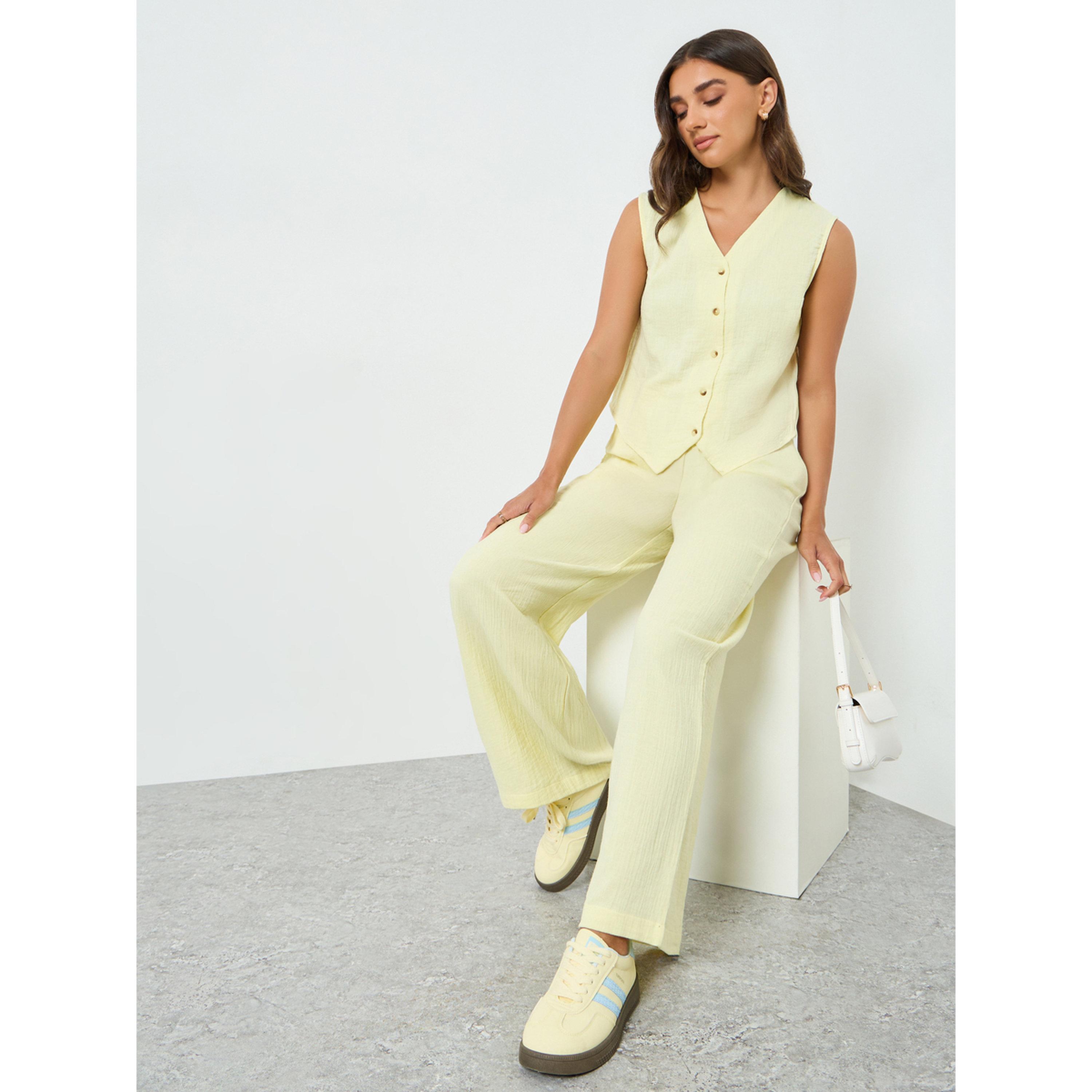 Styli Women Yellow Wide Leg Trousers with Drawstring-women-clothing-bottoms-joggers-image-3