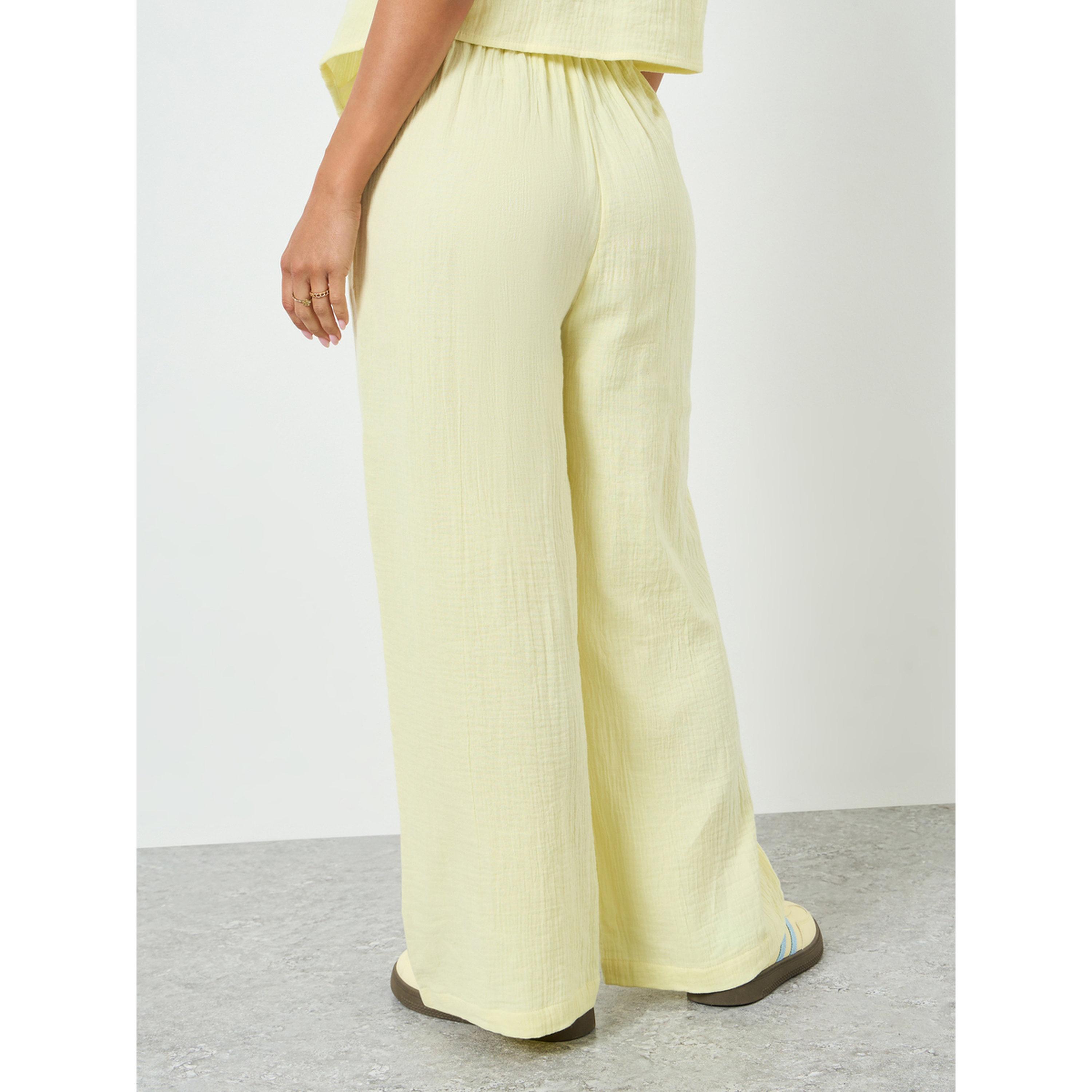 Styli Women Yellow Wide Leg Trousers with Drawstring-women-clothing-bottoms-joggers-image-5