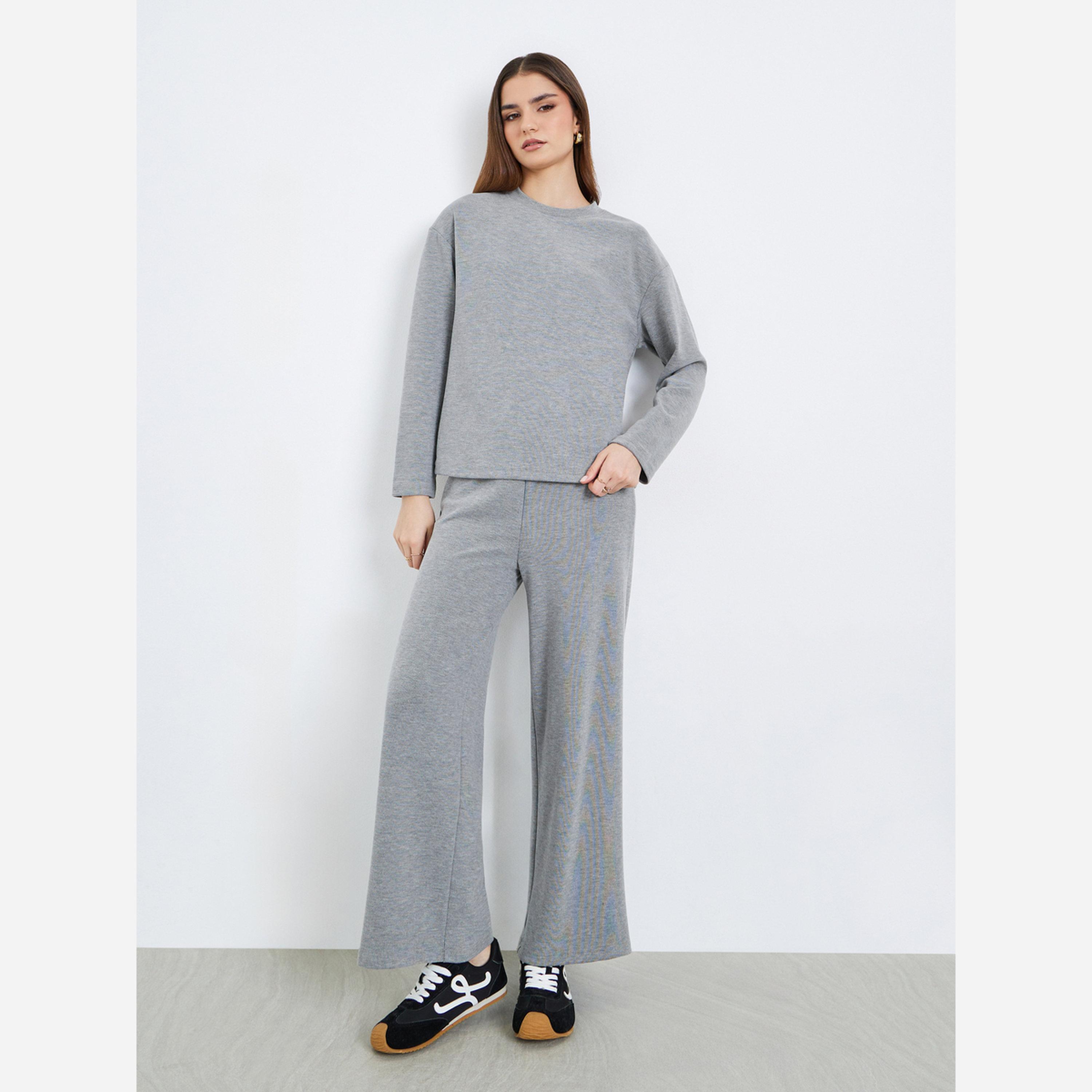 Styli Women Grey Knit Top and Pants Co-Ords-women-clothing-coordsets-image-1