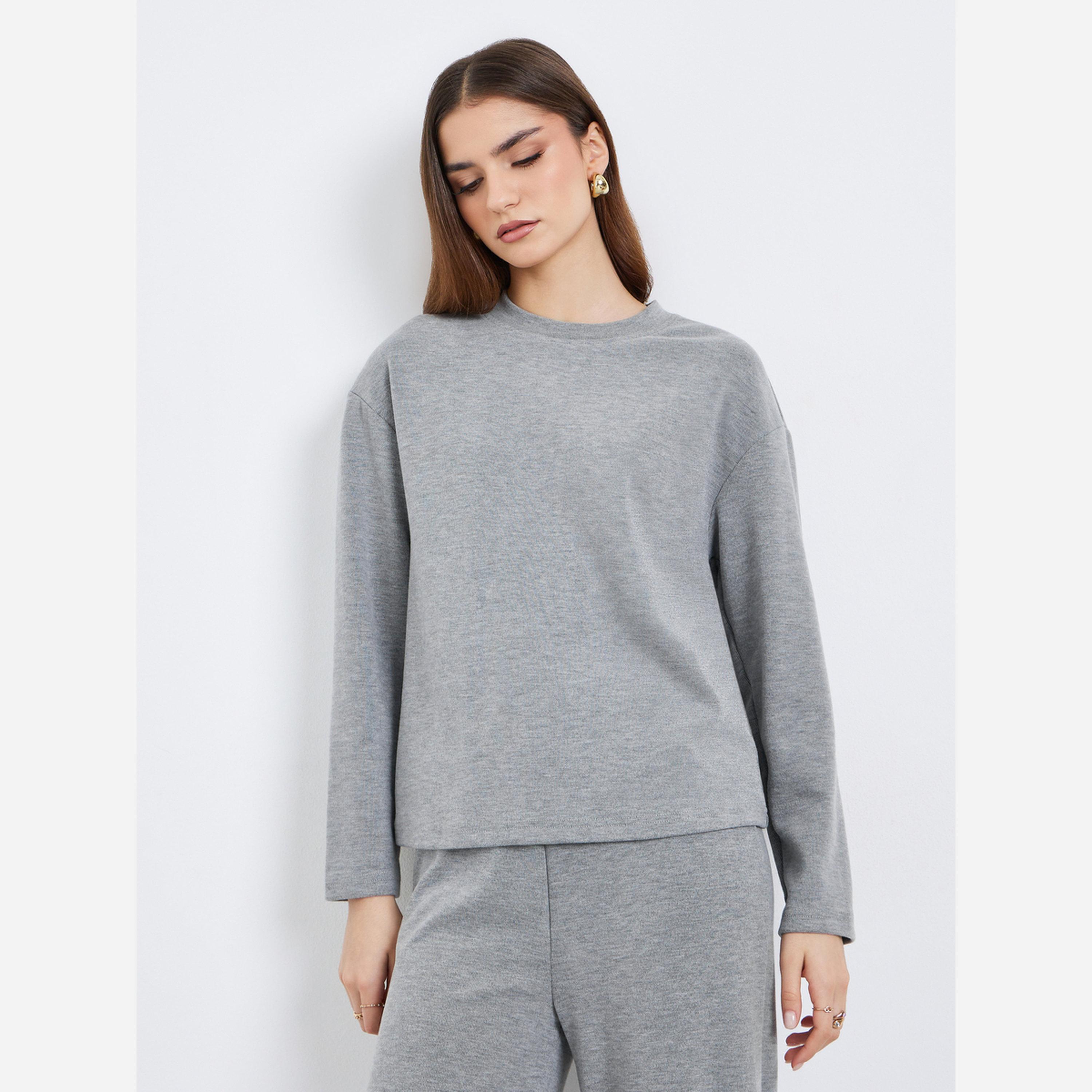 Styli Women Grey Knit Top and Pants Co-Ords-women-clothing-coordsets-image-3