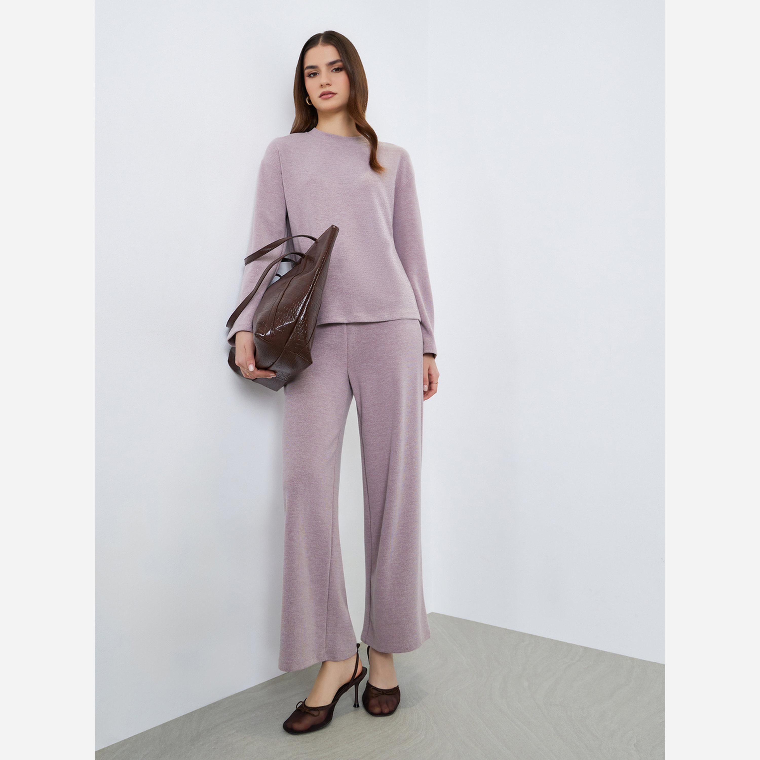 Styli Women Lilac Knit Top and Pants Co-Ords-women-clothing-coordsets-image-1